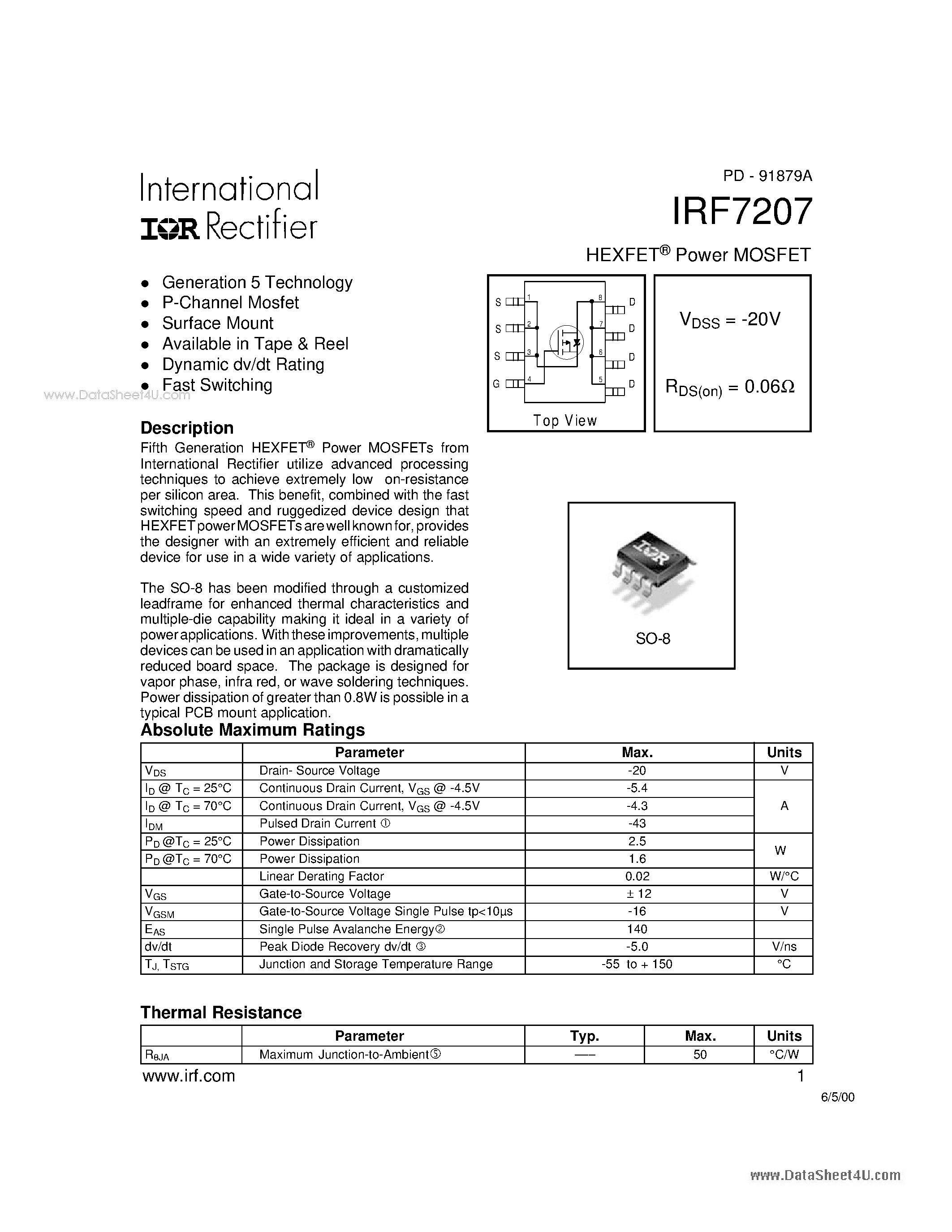 Datasheet F7207 - Search -----> IRF7207 page 1