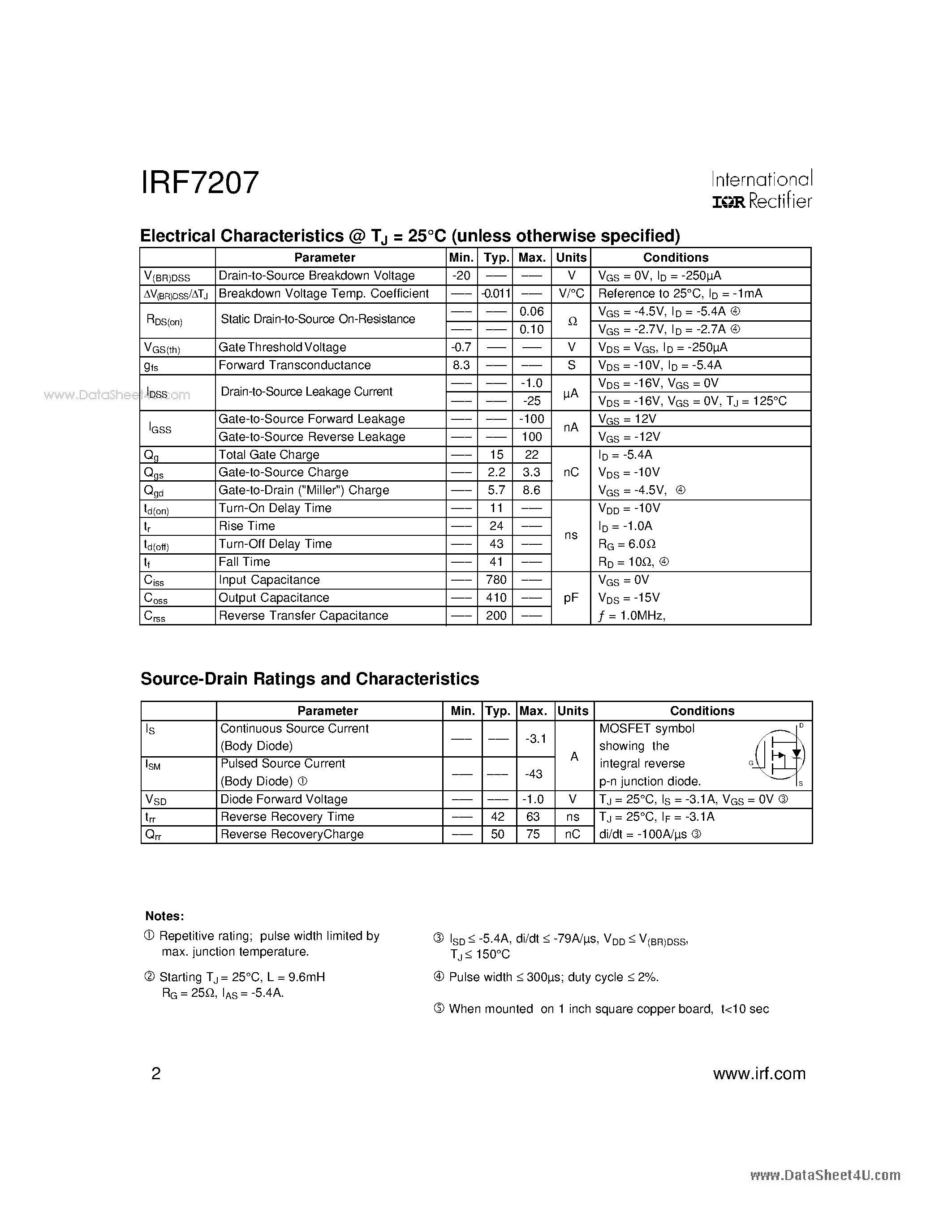 Datasheet F7207 - Search -----> IRF7207 page 2