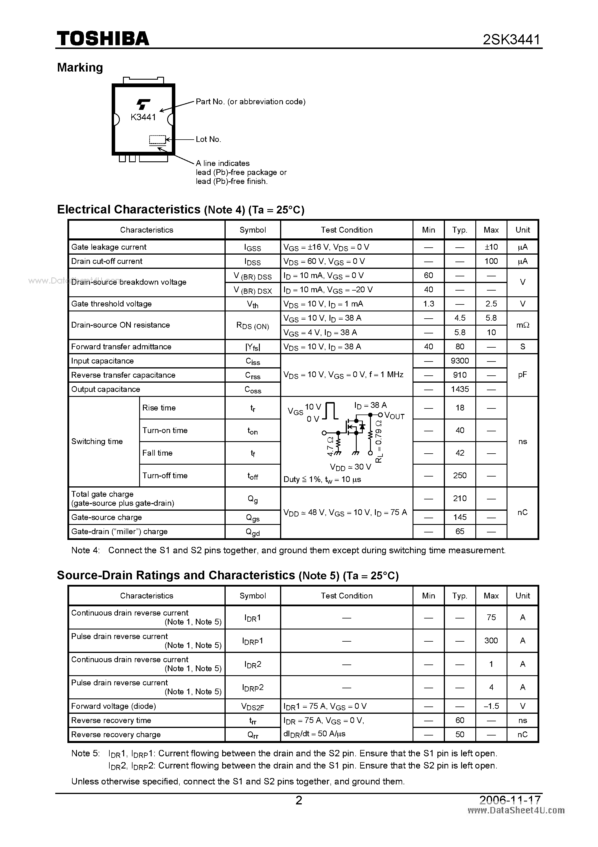 Даташит 2SK3441 - DC-DC Converter Applications страница 2
