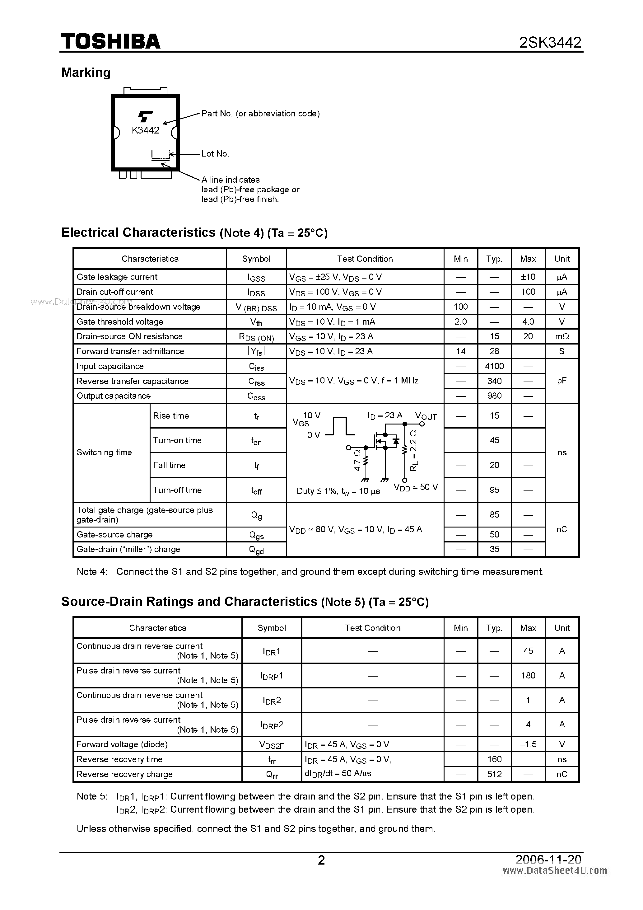 Даташит 2SK3442 - DC-DC Converter and Motor Drive Applications страница 2