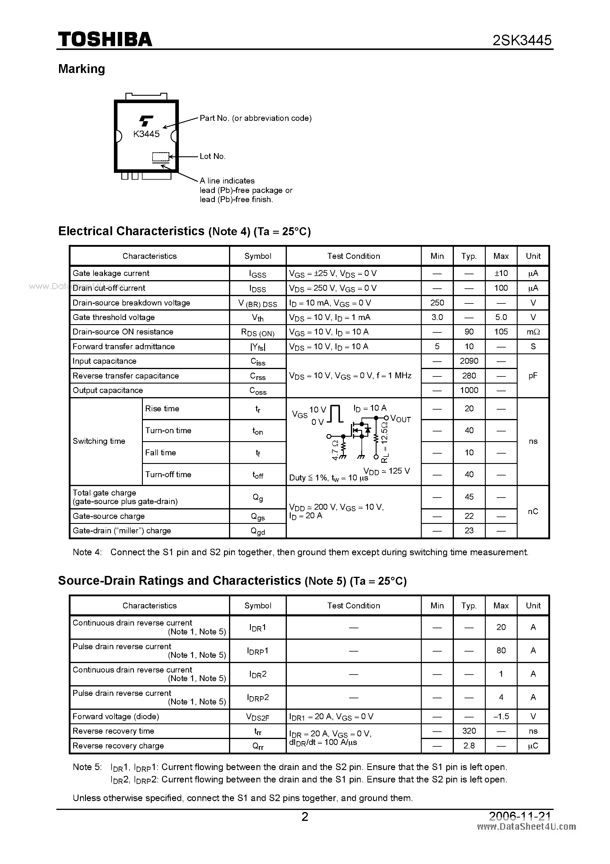 Даташит 2SK3445 - DC-DC Converter Applications страница 2