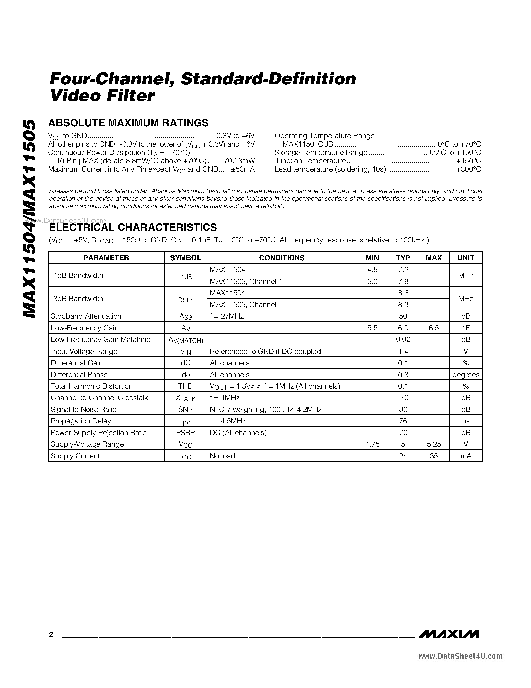 Даташит на микросхему MAX11504 страница 2 Даташит MAX11504 - Standard-Definition Video Filter страница 2
