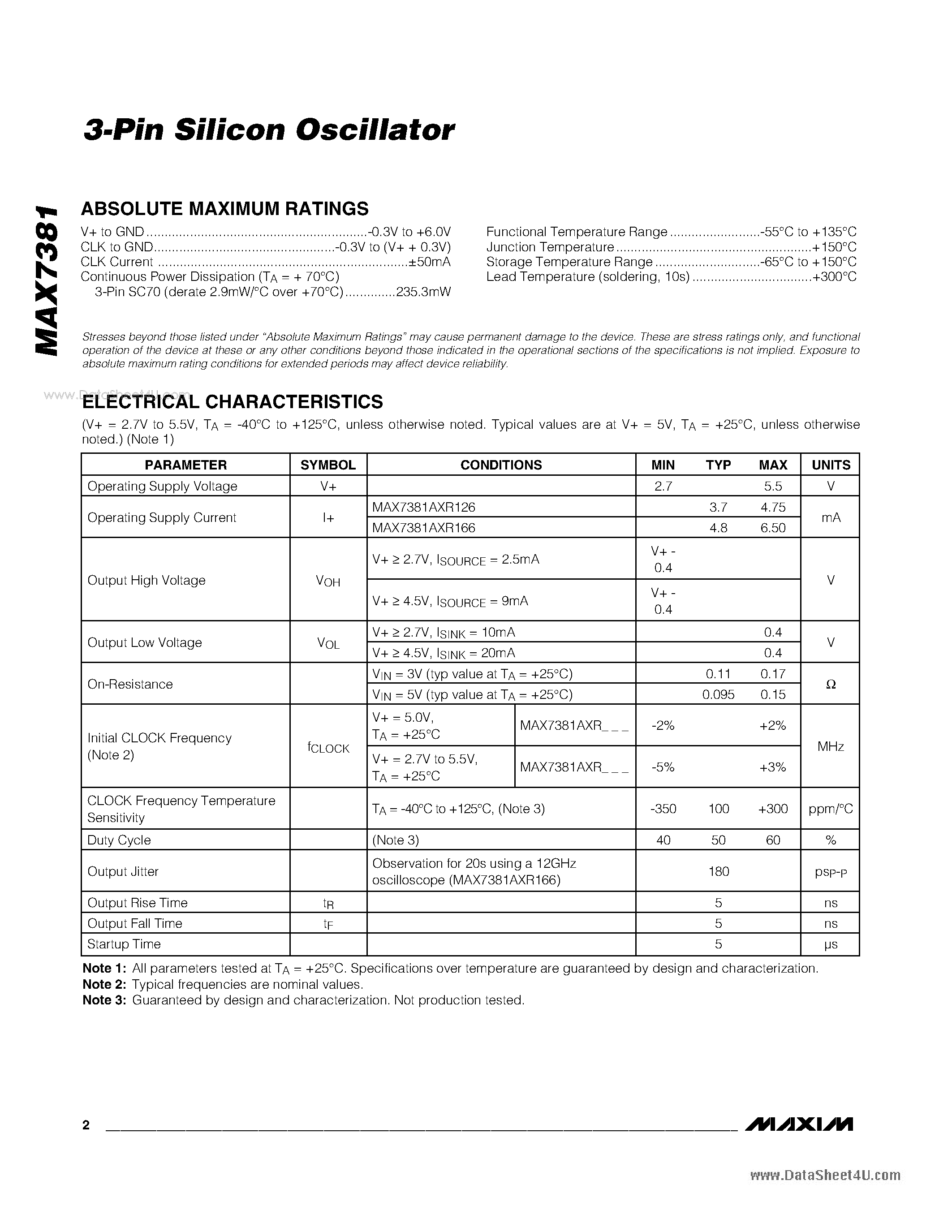 Datasheet MAX7381 - 3-Pin Silicon Oscillator page 2
