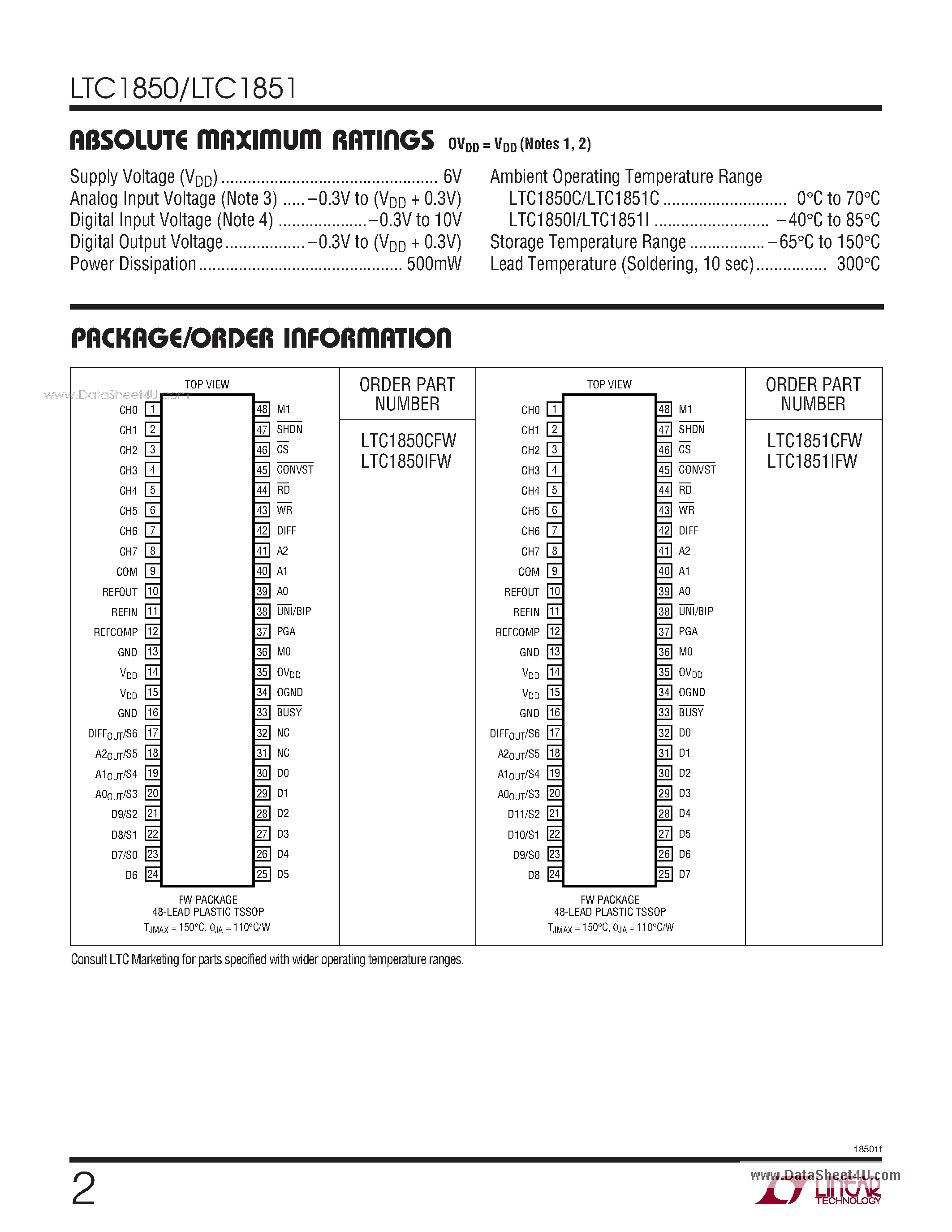 Даташит LTC1850 - 1.25Msps Sampling ADCs страница 2
