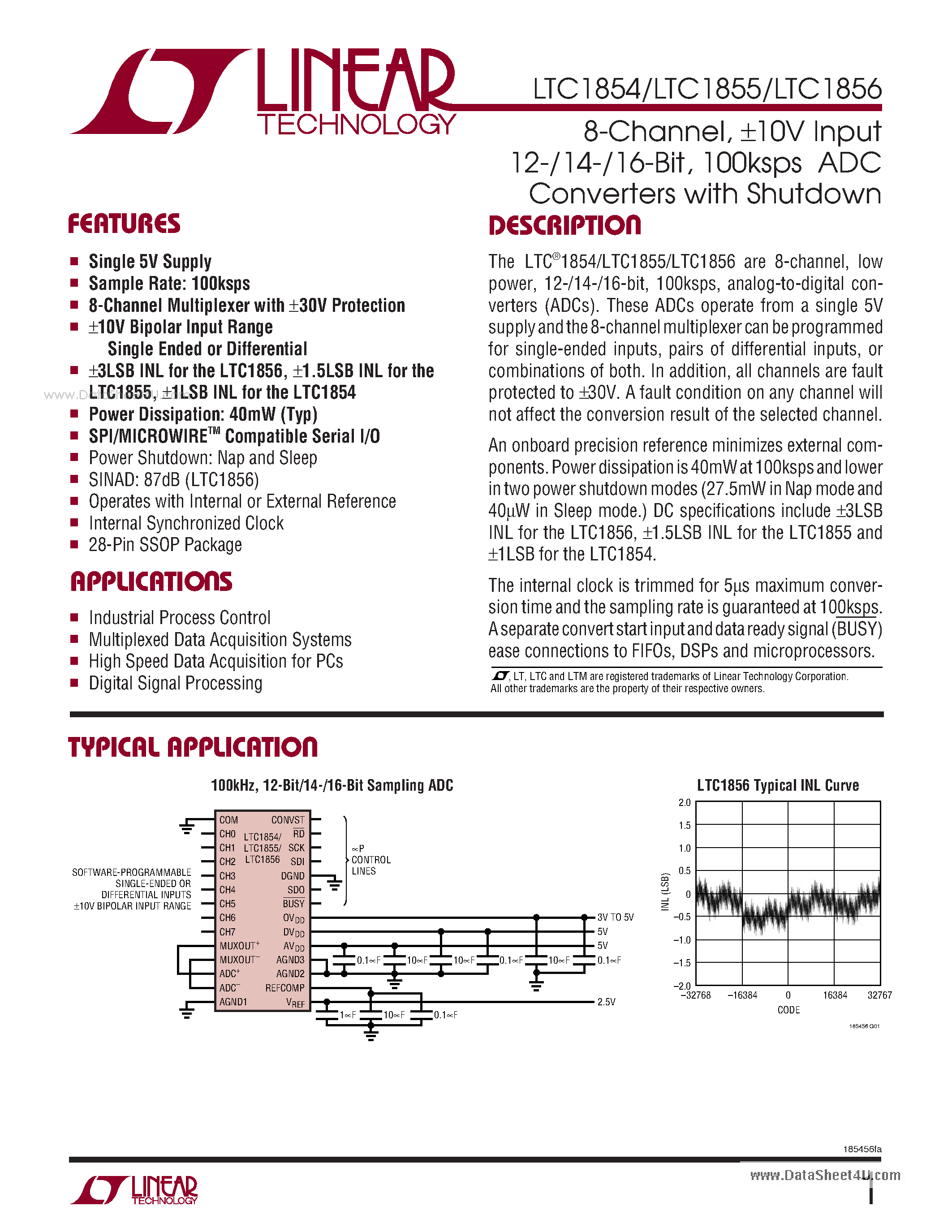 Datasheet LTC1854 - 100ksps ADC Converters page 1