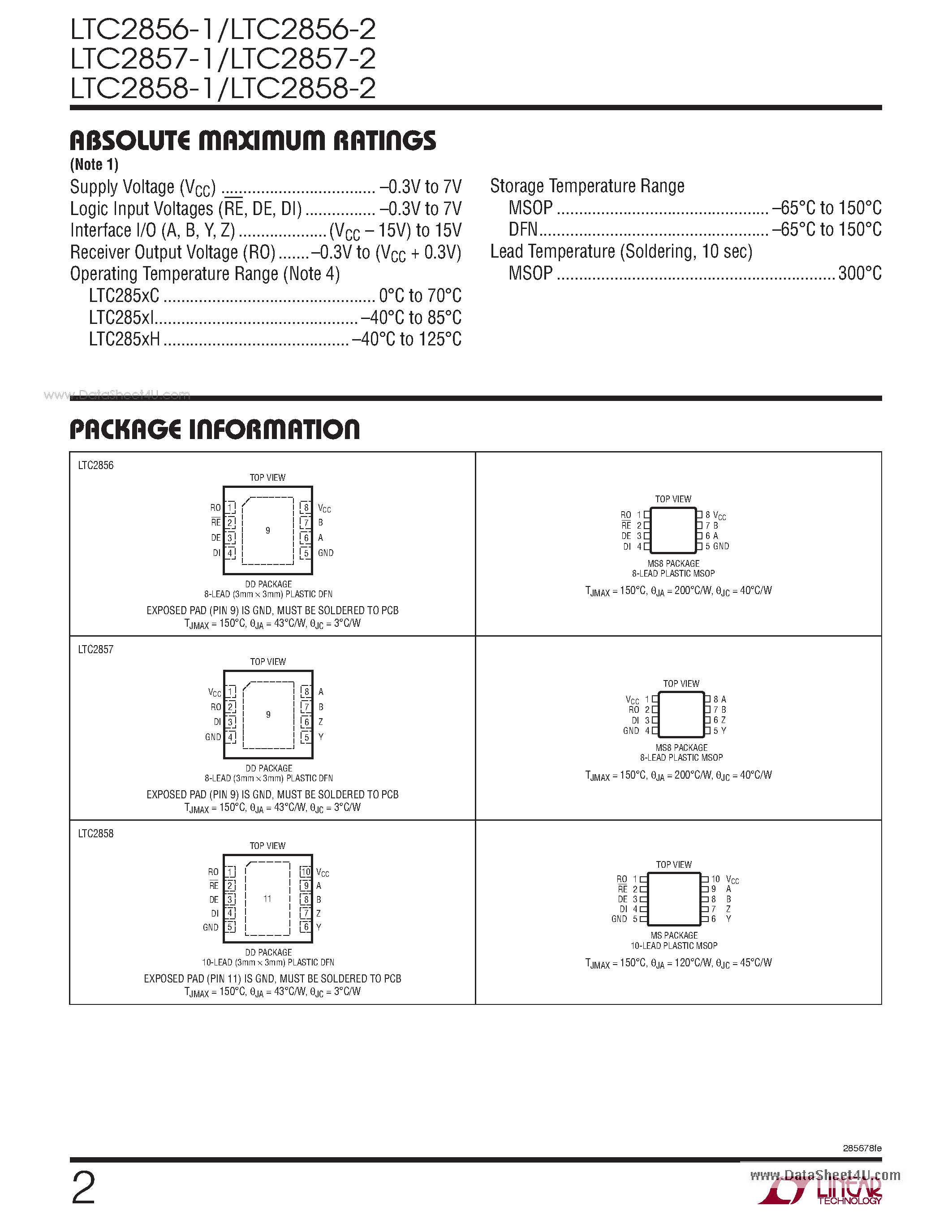 Datasheet LTC2856-1 - 20Mbps and Slew Rate Limited 15kV RS485/RS422 Transceivers page 2