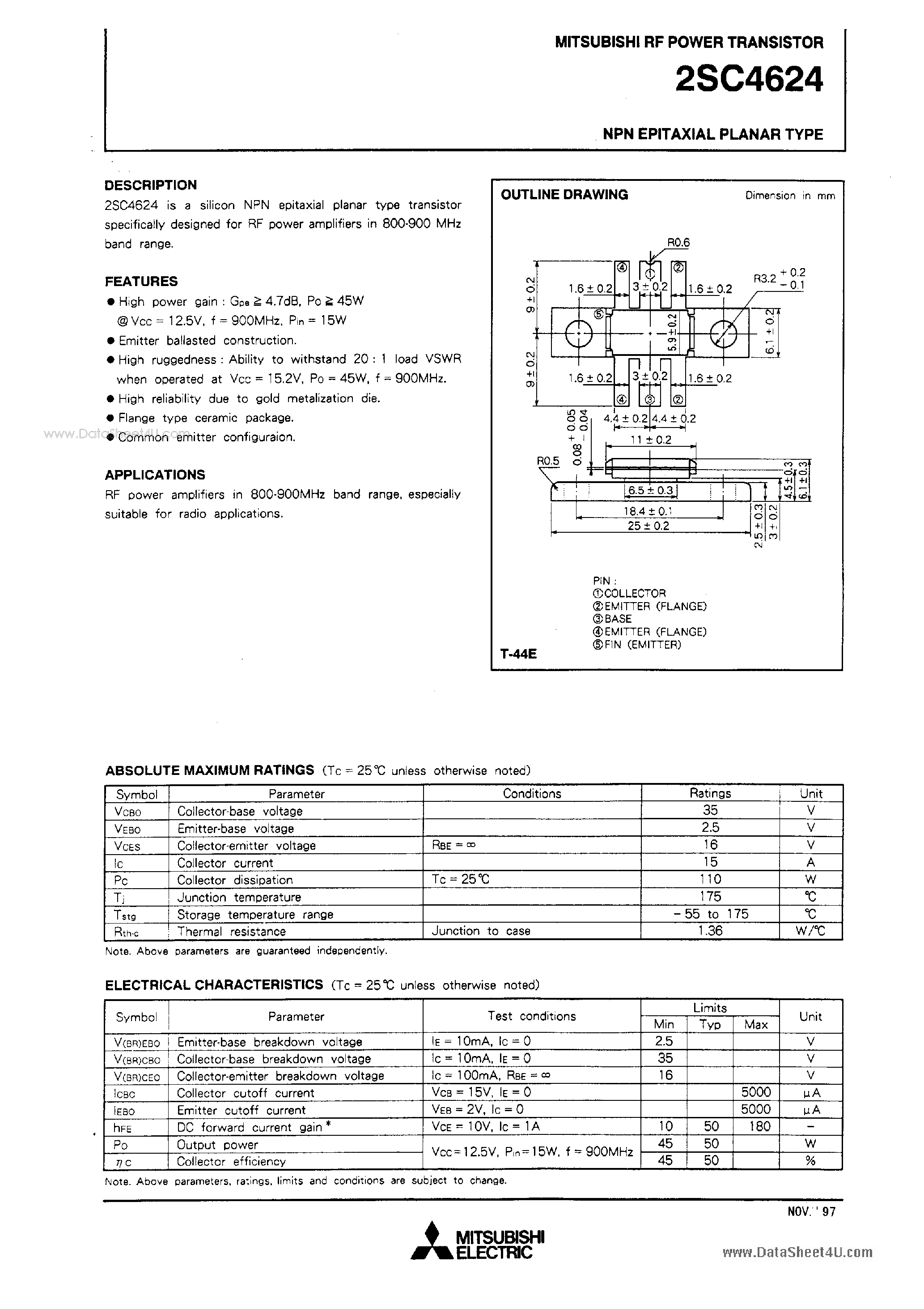 Даташит C4624 - Search -----> 2SC4624 страница 1