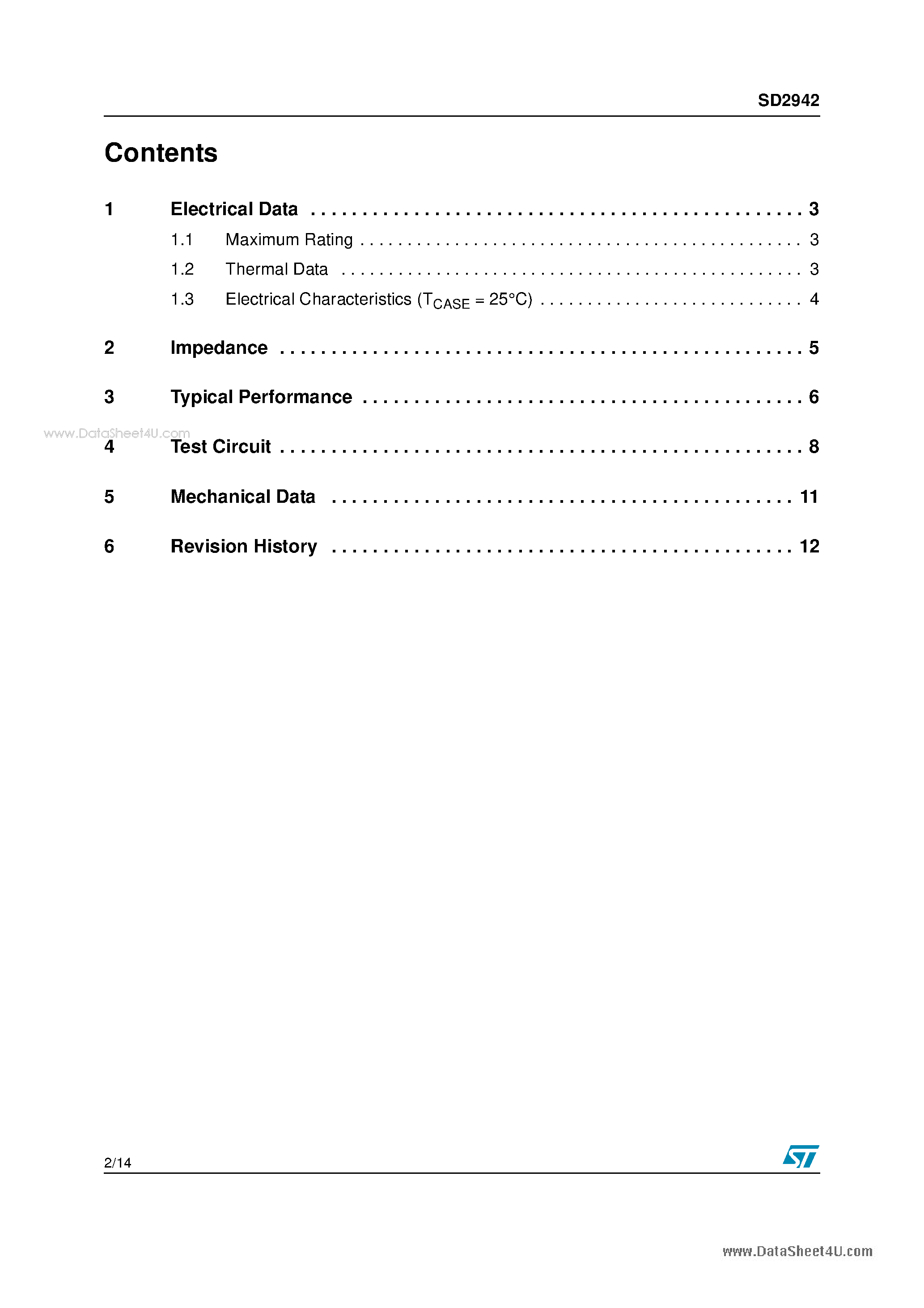 Datasheet SD2942 - RF Power Transistors HF/VHF/UHF N - Channel MOSFETs page 2