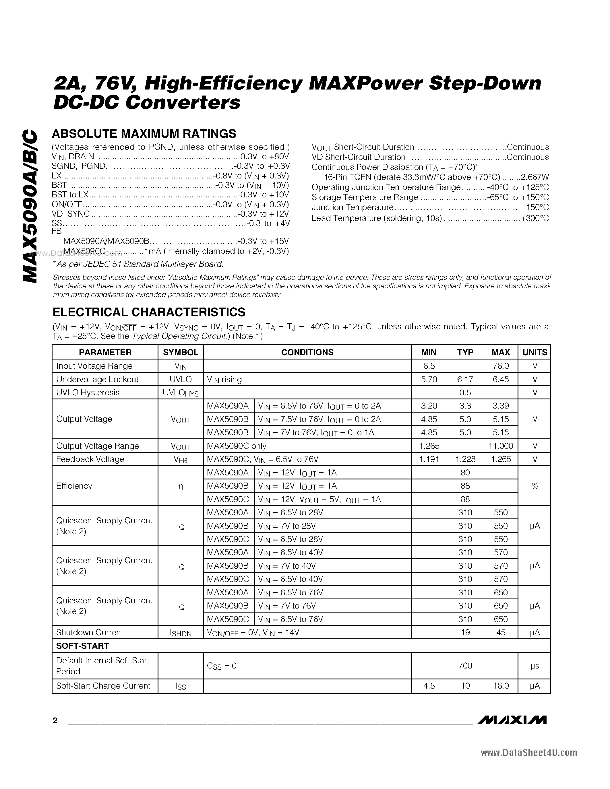 Datasheet MAX5090A - High-Efficiency MAXPower Step-Down DC-DC Converters page 2