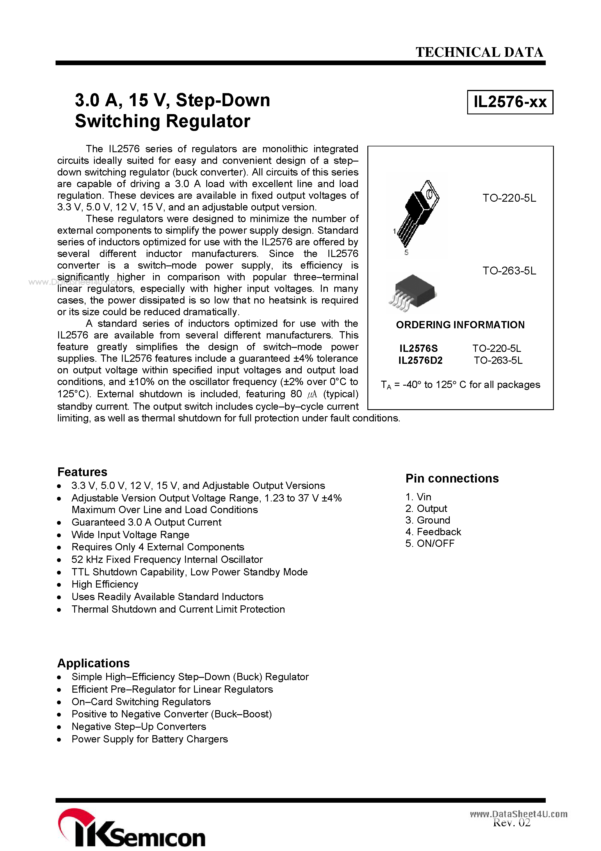 Даташит на микросхему IL2576-XX страница 1 Даташит IL2576-XX - Step-Down Switching Regulator страница 1