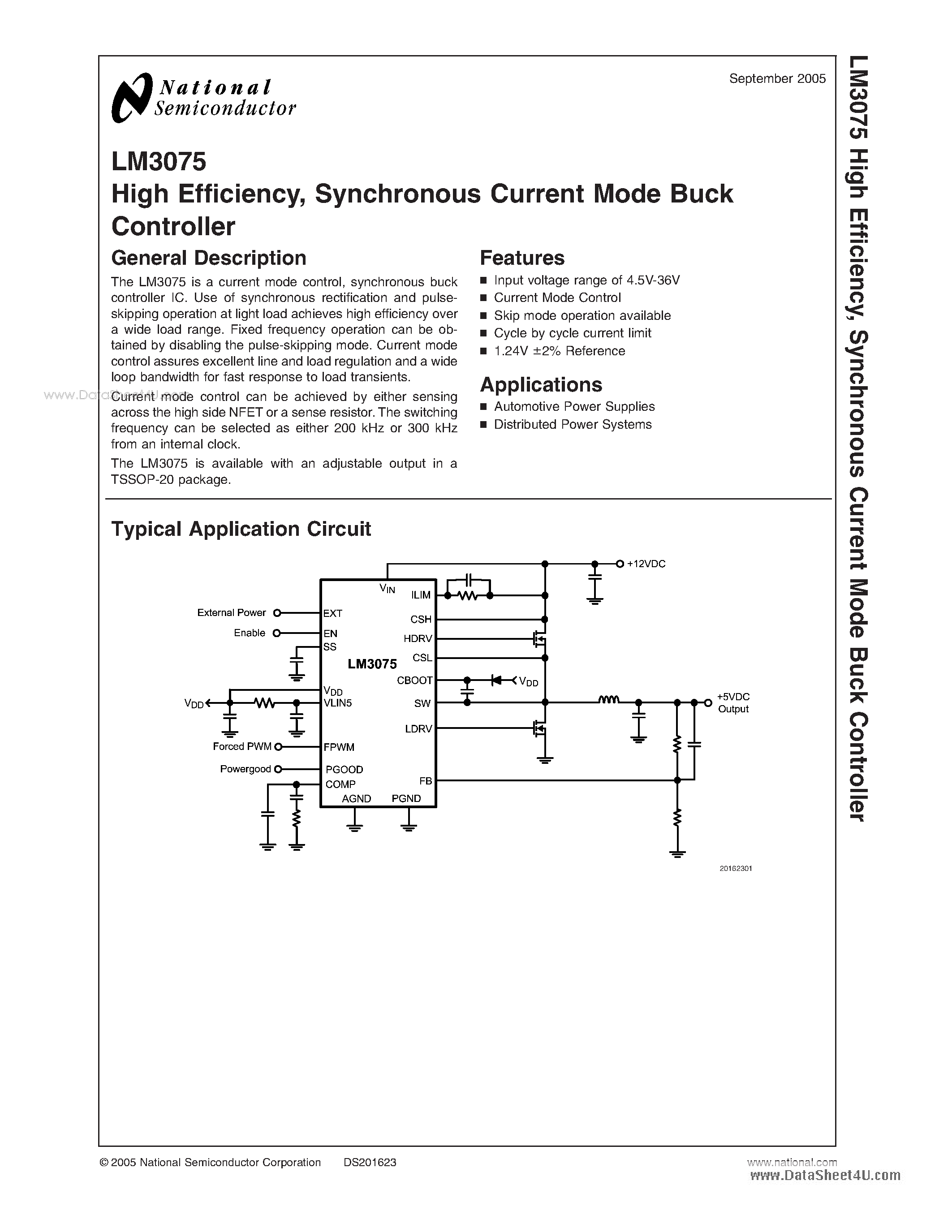 Даташит LM3075 - Synchronous Current Mode Buck Controller страница 1