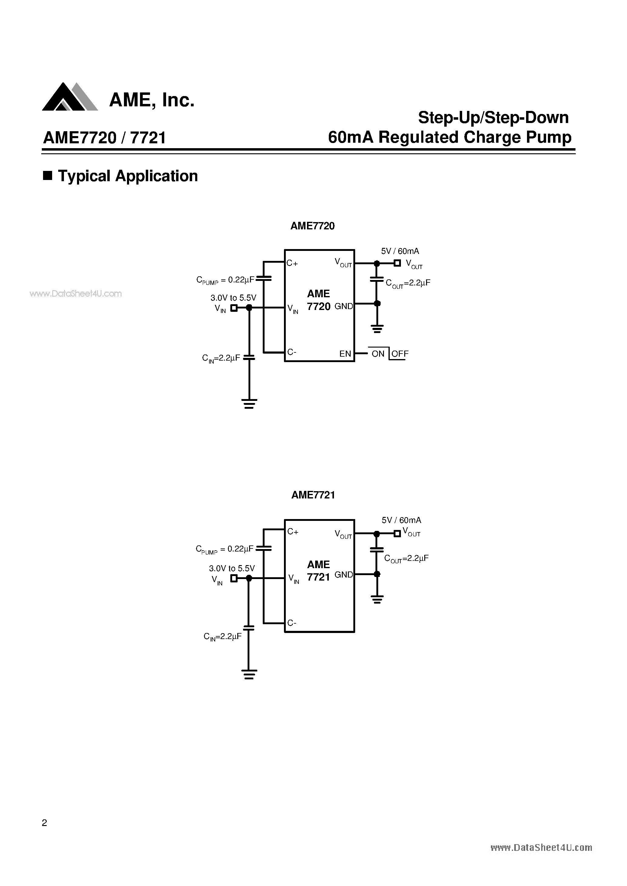 Даташит на микросхему AME7720 страница 2 Даташит AME7720 - Step-Up/Step-Down 60mA Regulated Charge Pump страница 2