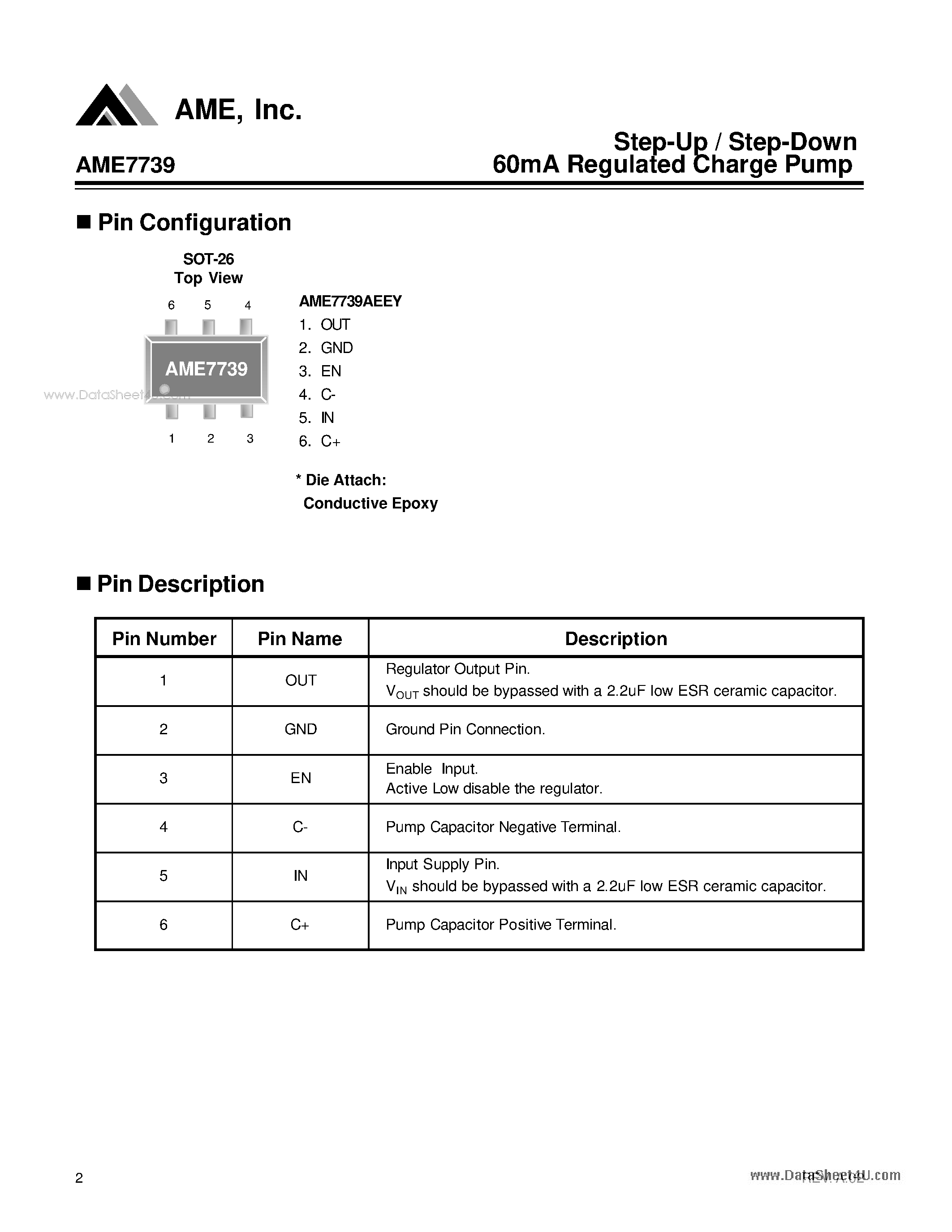 Даташит на микросхему AME7739 страница 2 Даташит AME7739 - Step-Up/Step-Down 60mA Regulated Charge Pump страница 2