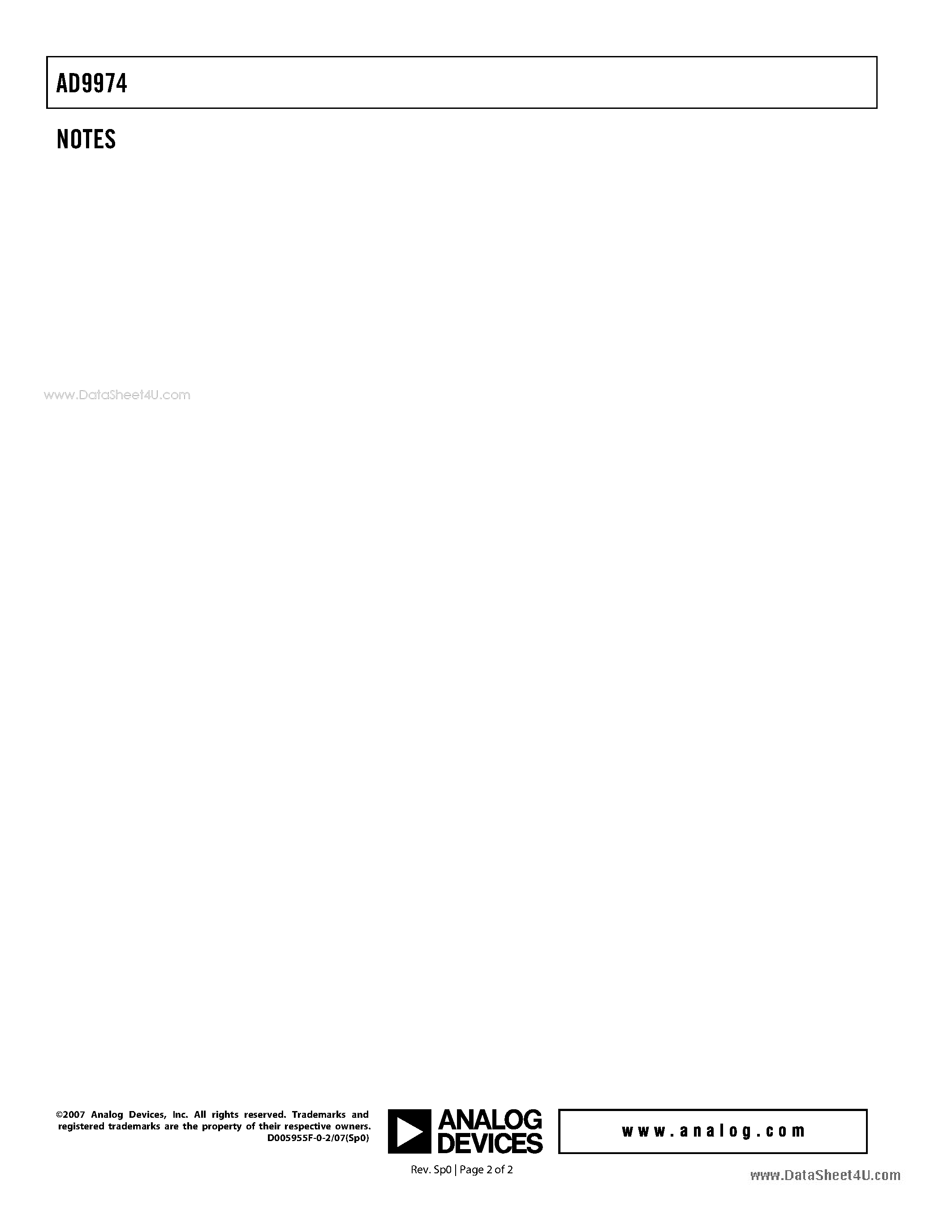 Datasheet AD9974 page 2 Datasheet AD9974 - CCD Signal Processor page 2
