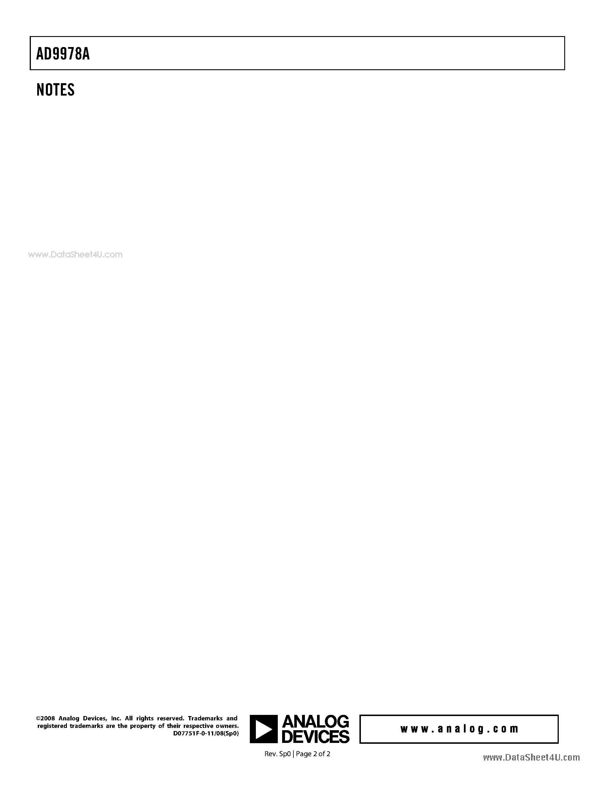 Datasheet AD9978A page 2 Datasheet AD9978A - 14-Bit HD Image Signal Processor page 2