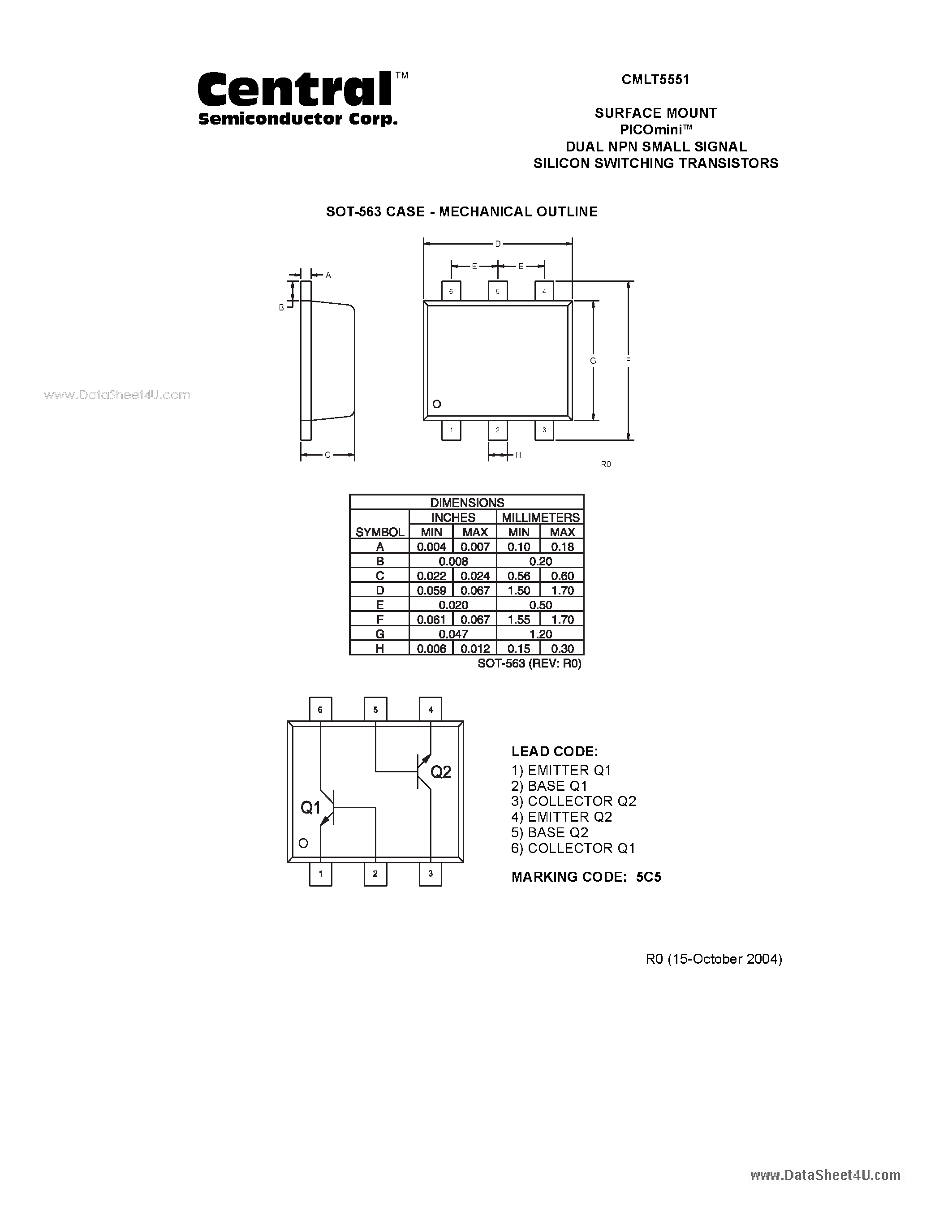 Даташит CMLT5551 - SURFACE MOUNT PICOmini DUAL NPN SMALL SIGNAL SILICON SWITCHING TRANSISTORS страница 2