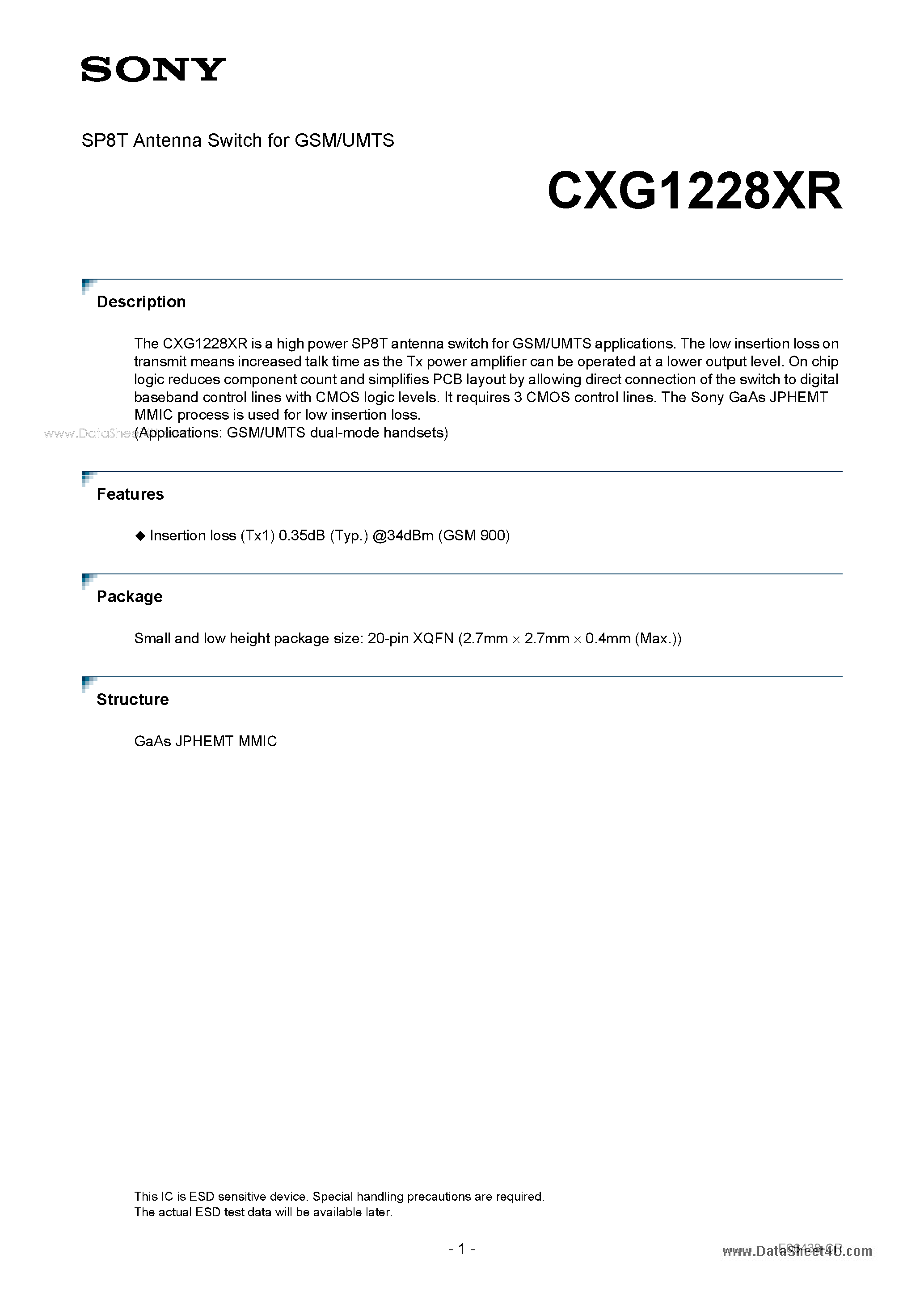 Даташит CXG1228XR - SP8T Antenna Switch страница 1