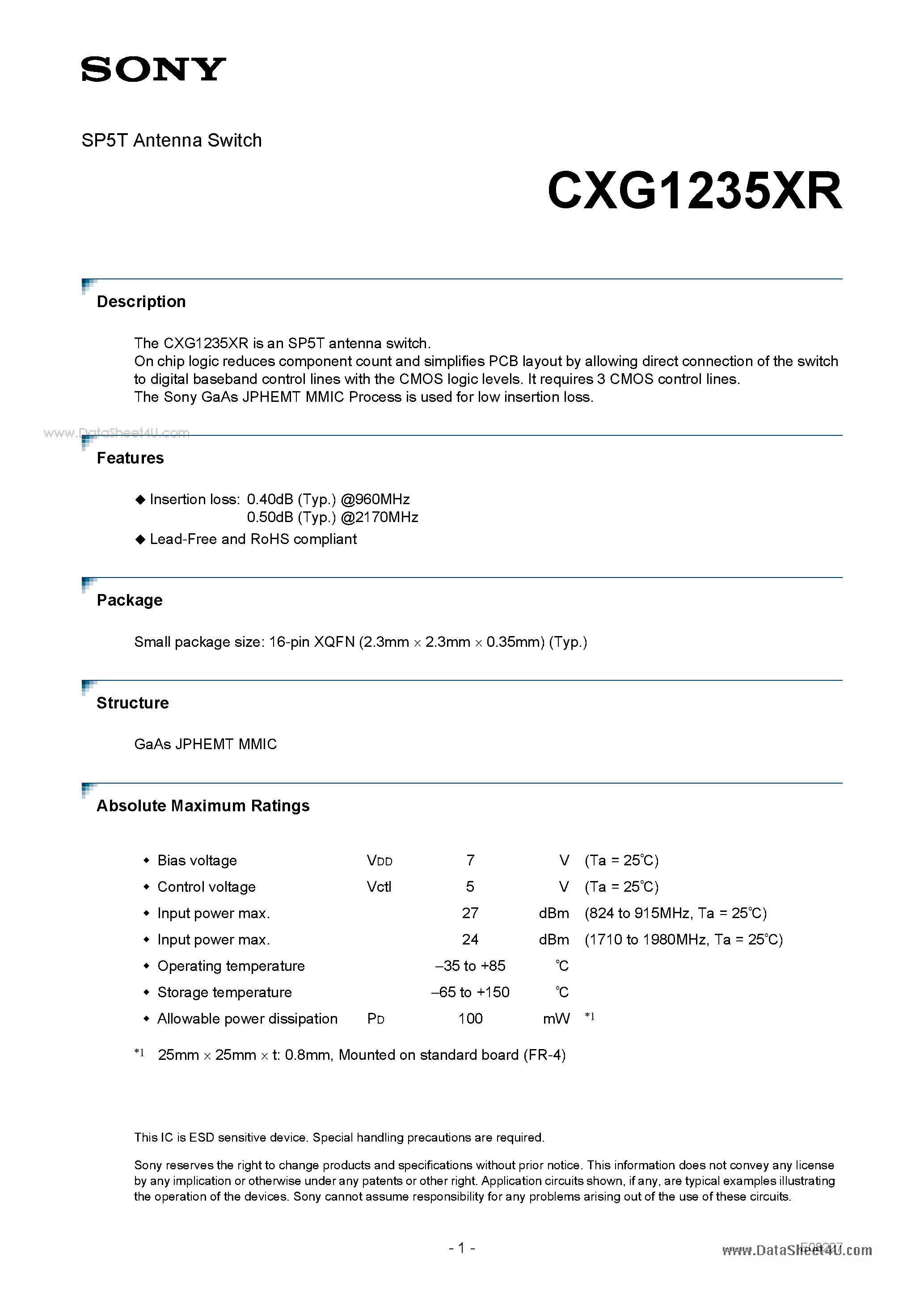 Даташит CXG1235XR - SP5T Antenna Switch страница 1