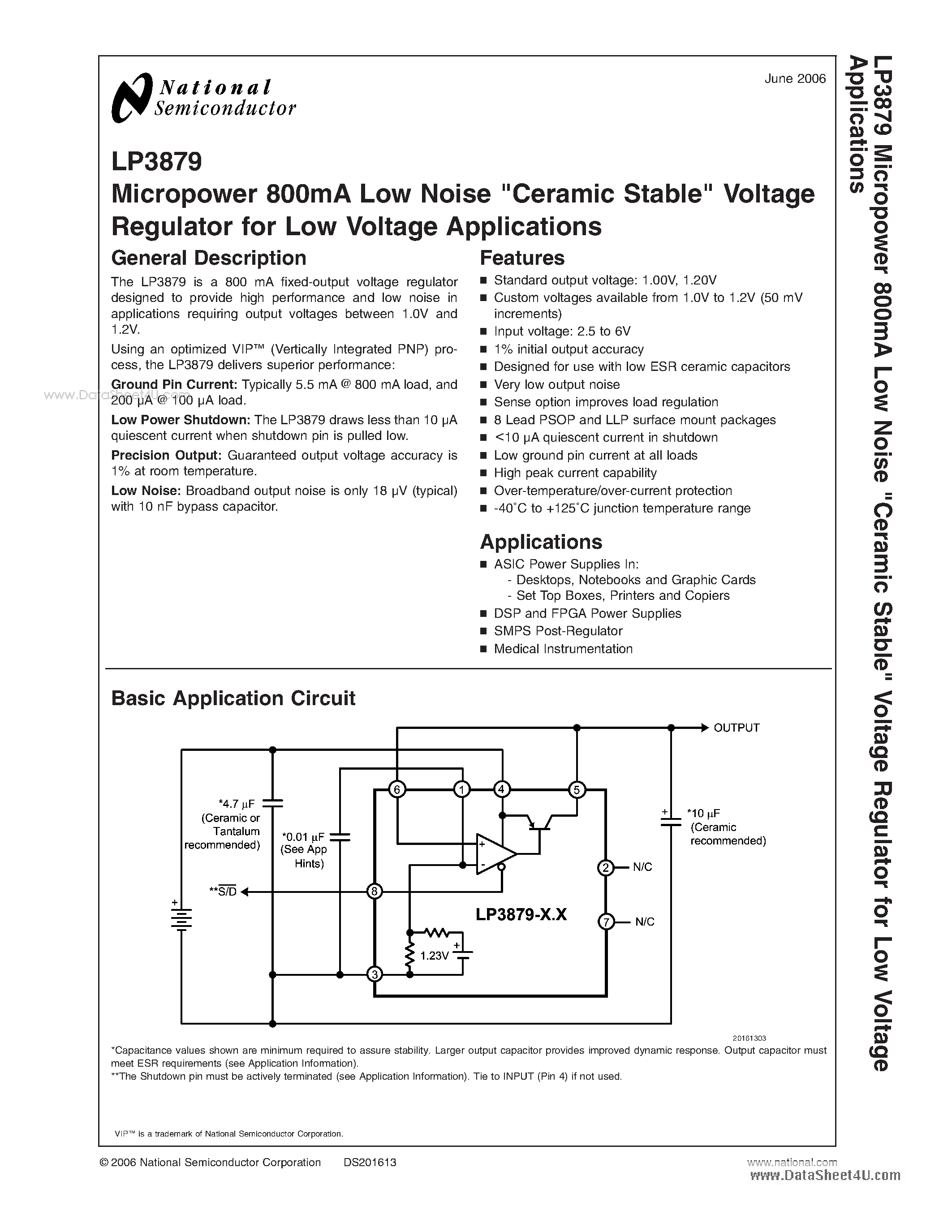 Даташит на микросхему LP3879 страница 1 Даташит LP3879 - Micropower 800mA Low Noise Ceramic Stable Voltage Regulator страница 1