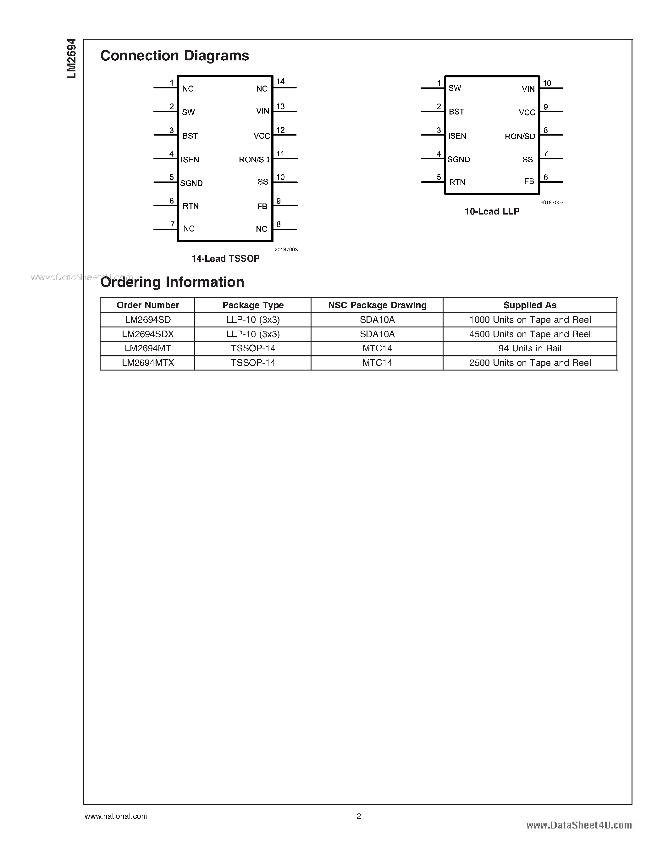 Datasheet LM2694 - 600 mA Step Down Switching Regulator page 2