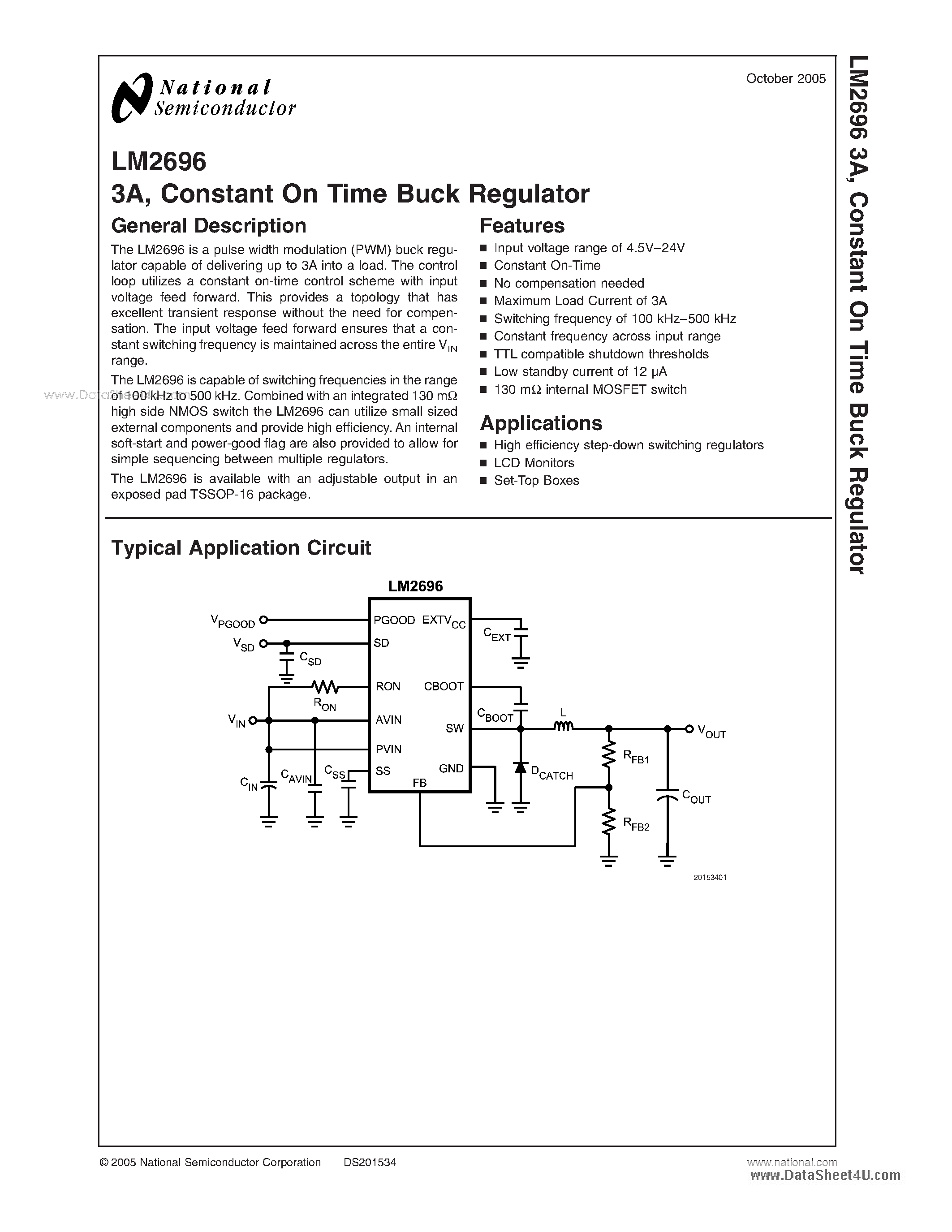 Datasheet LM2696 - Constant On Time Buck Regulator page 1