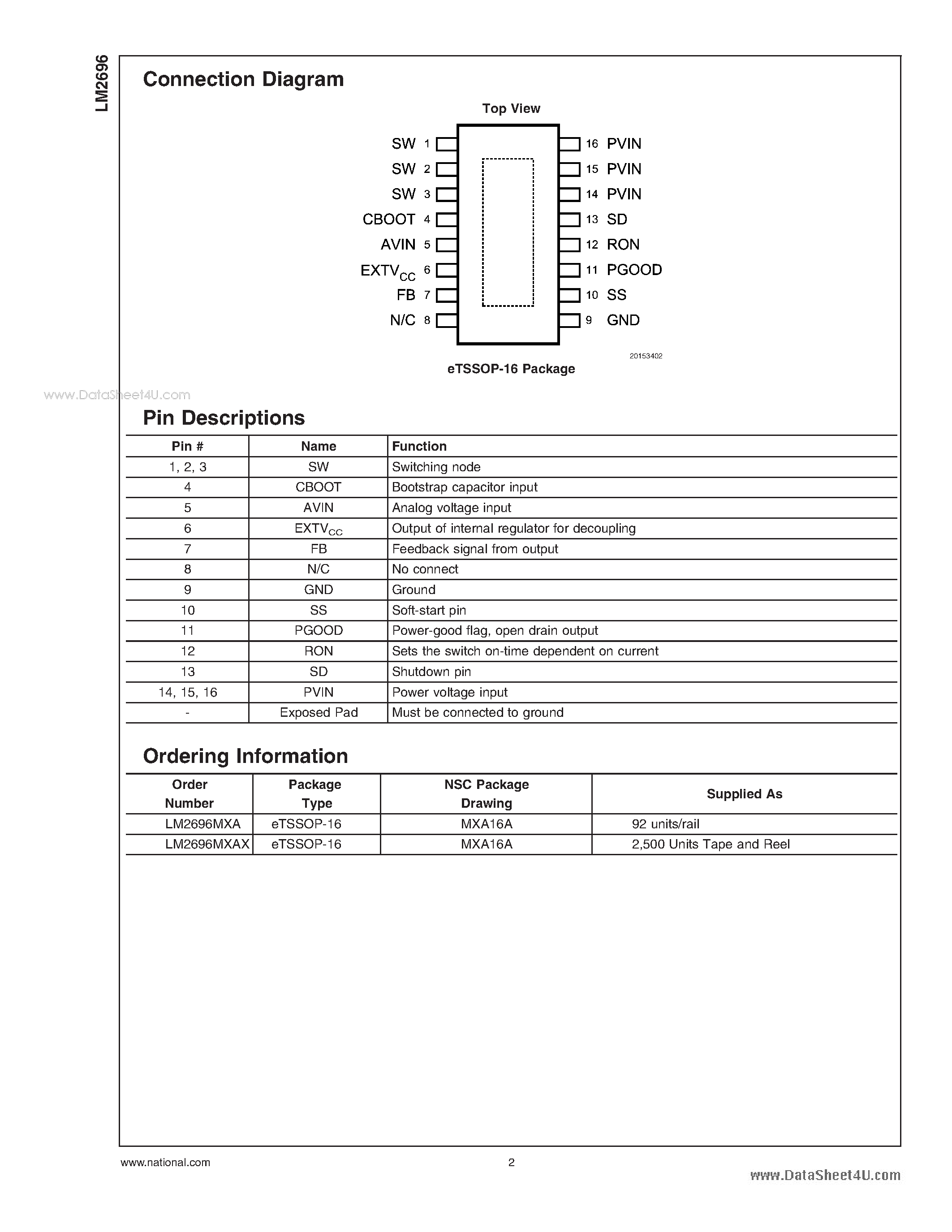 Datasheet LM2696 - Constant On Time Buck Regulator page 2