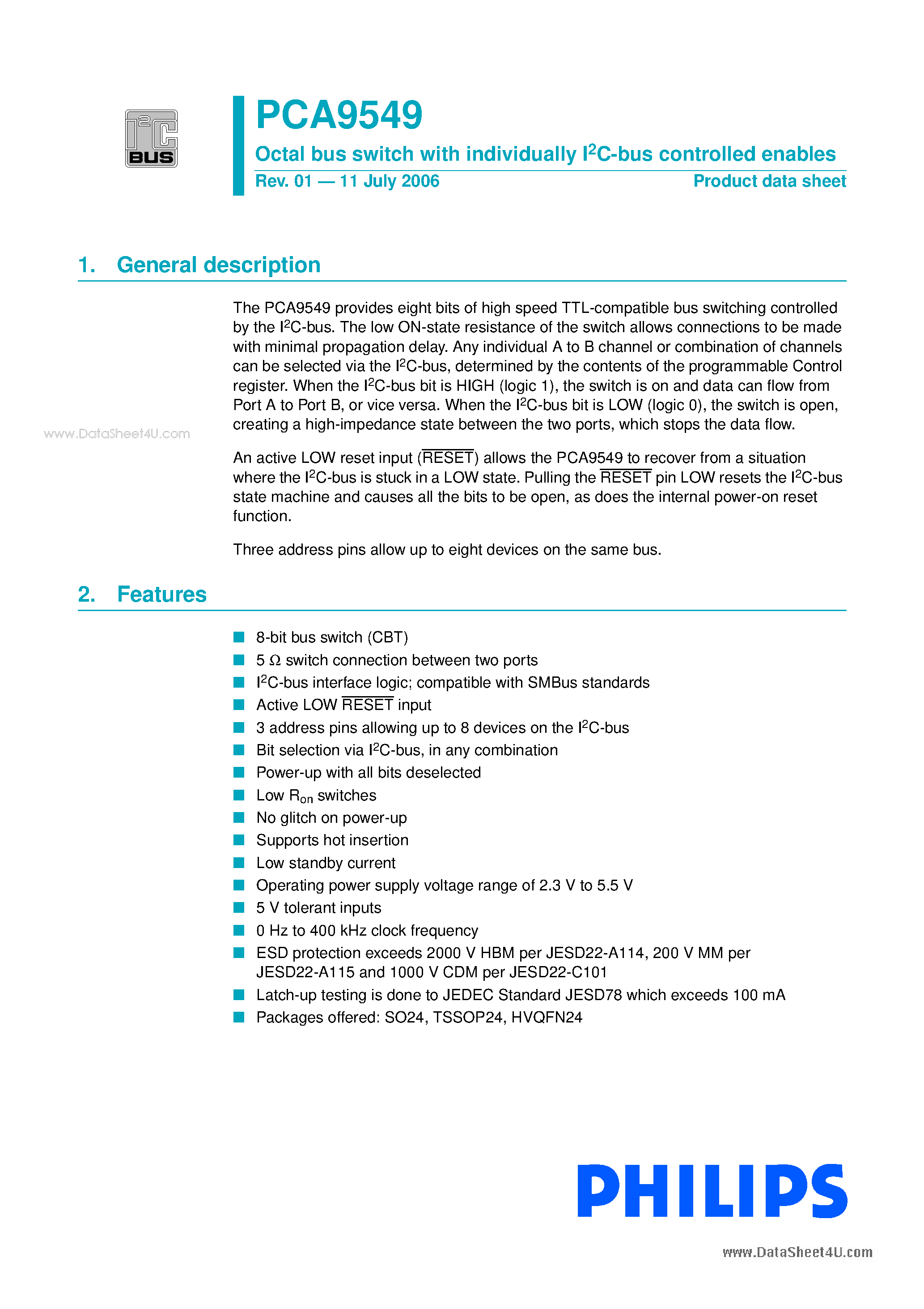 Datasheet PCA9549 page 1 Datasheet PCA9549 - Octal bus switch page 1
