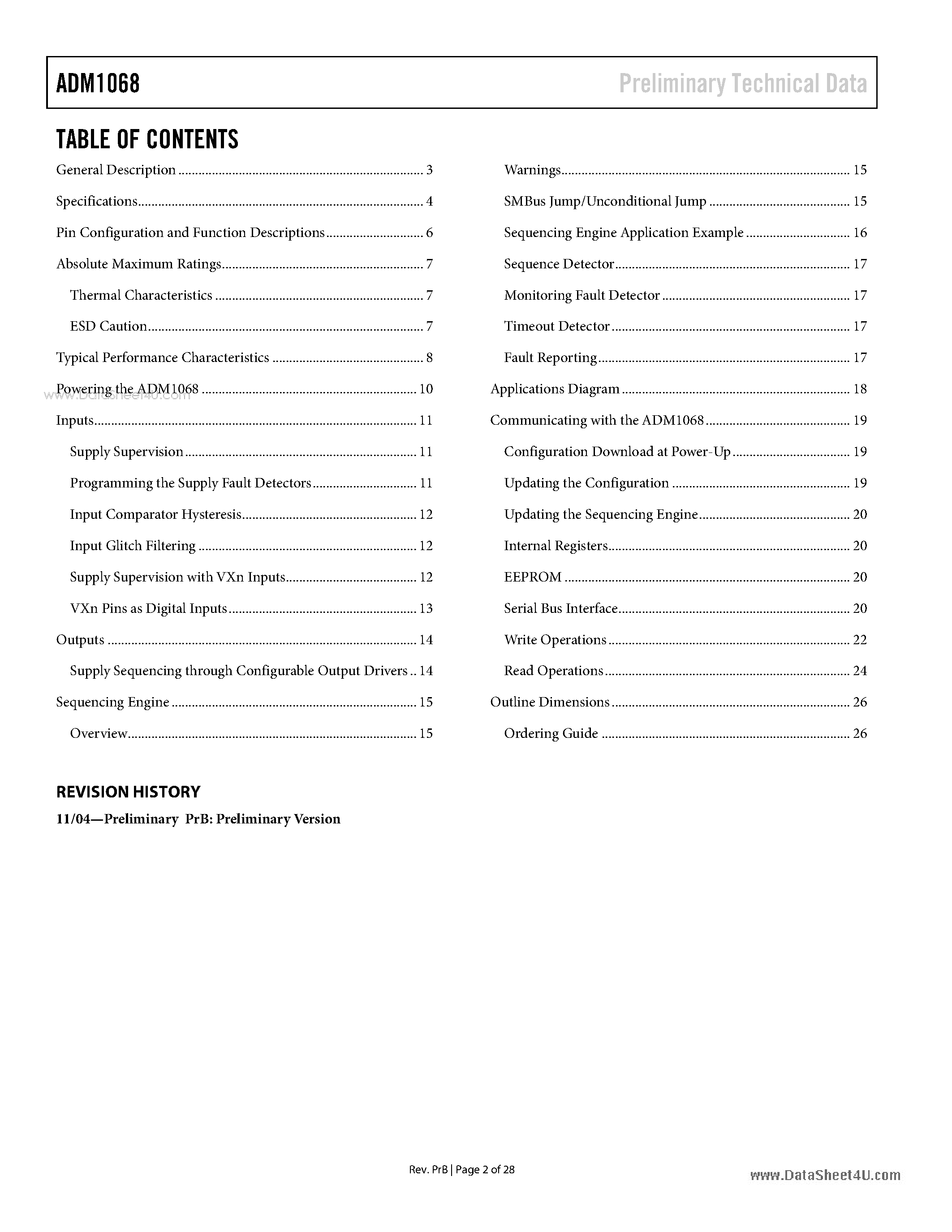 Datasheet ADM1068 - Super Sequencer and Monitor page 2