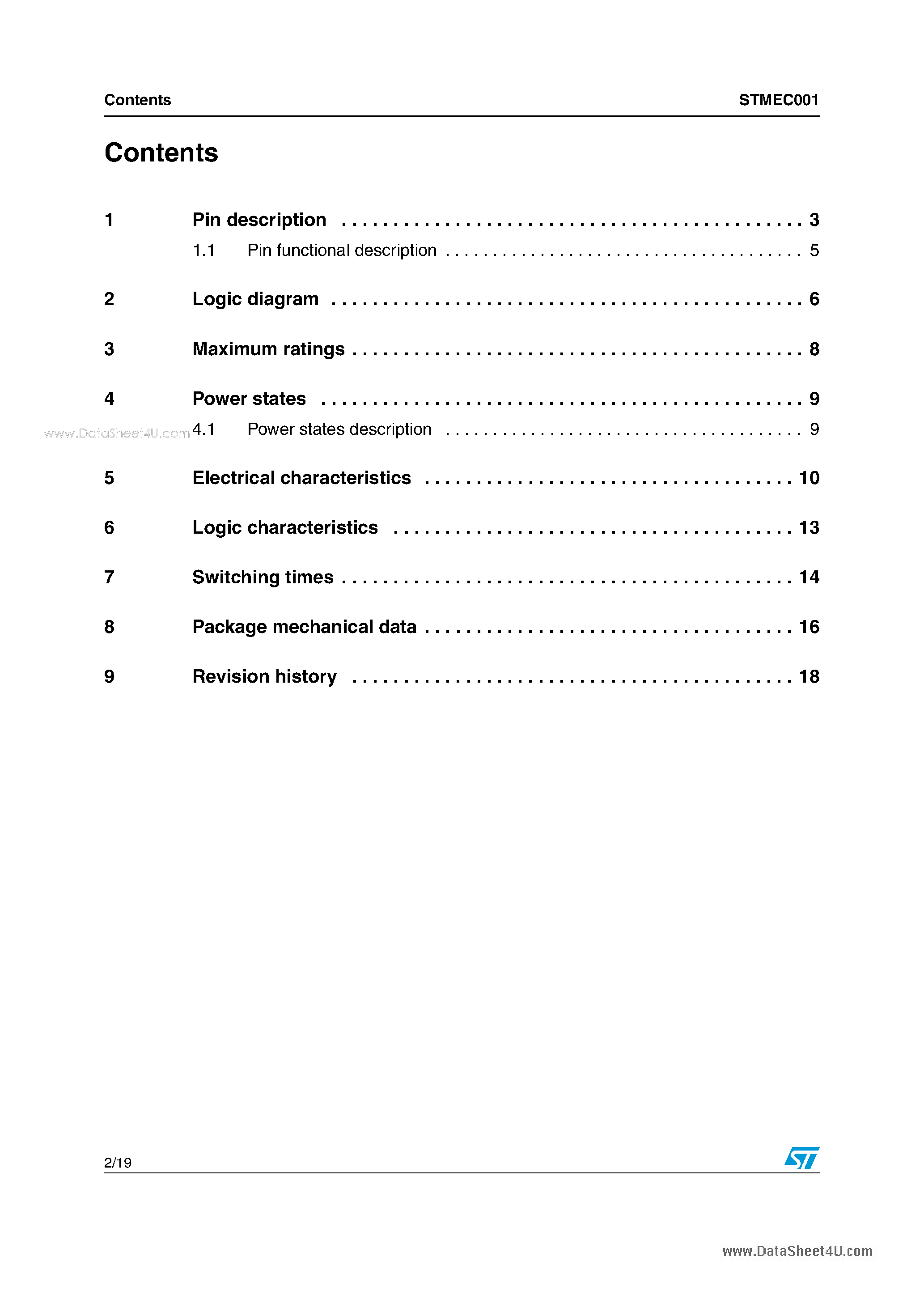 Datasheet STMEC001 page 2 Datasheet STMEC001 - Power interface switch page 2