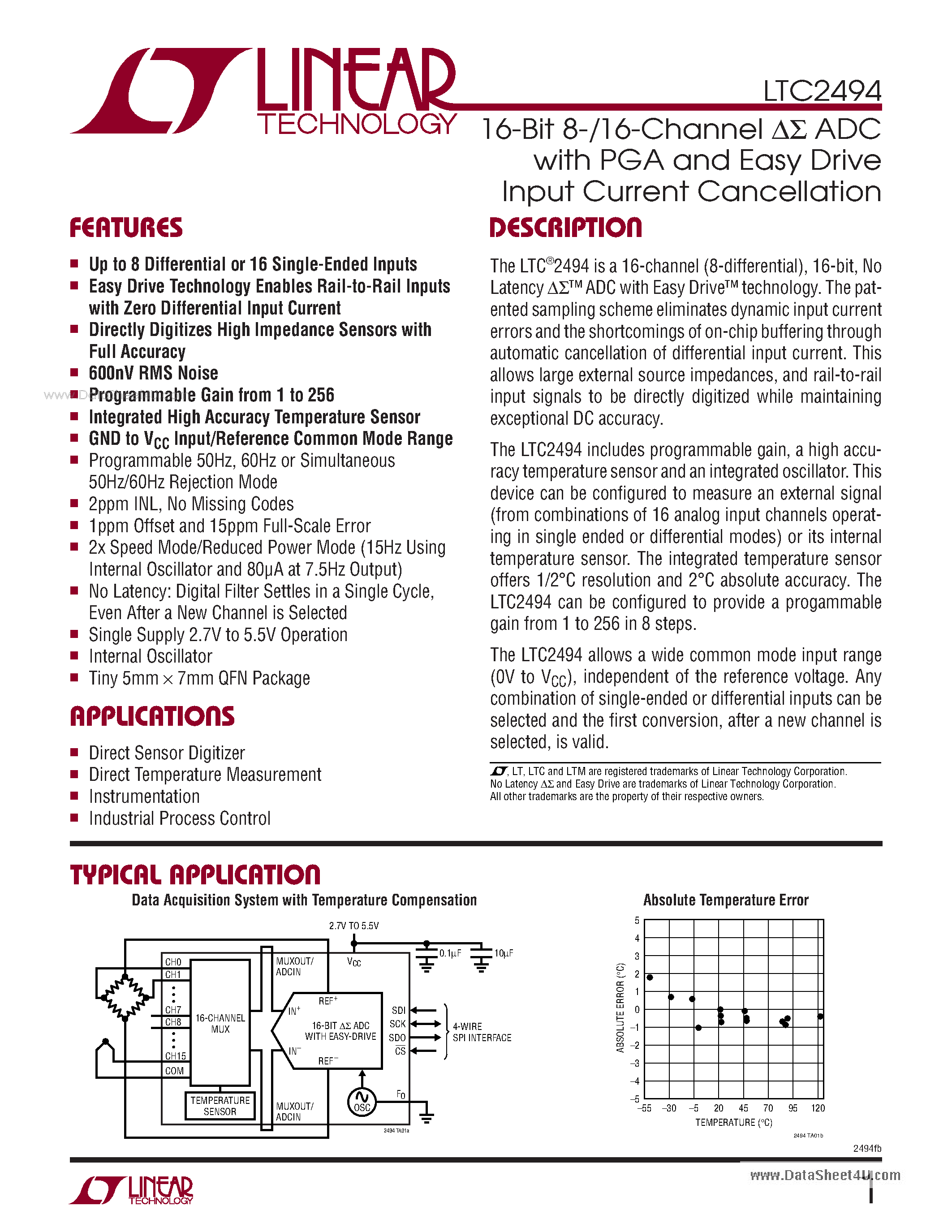 Datasheet LTC2494 - 16-Bit 8-/16-Channel ADC page 1