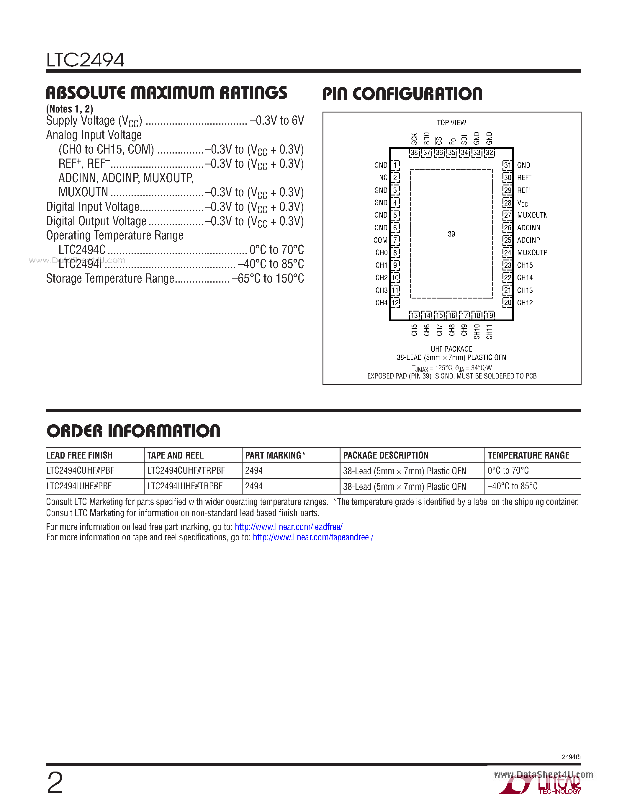 Datasheet LTC2494 - 16-Bit 8-/16-Channel ADC page 2