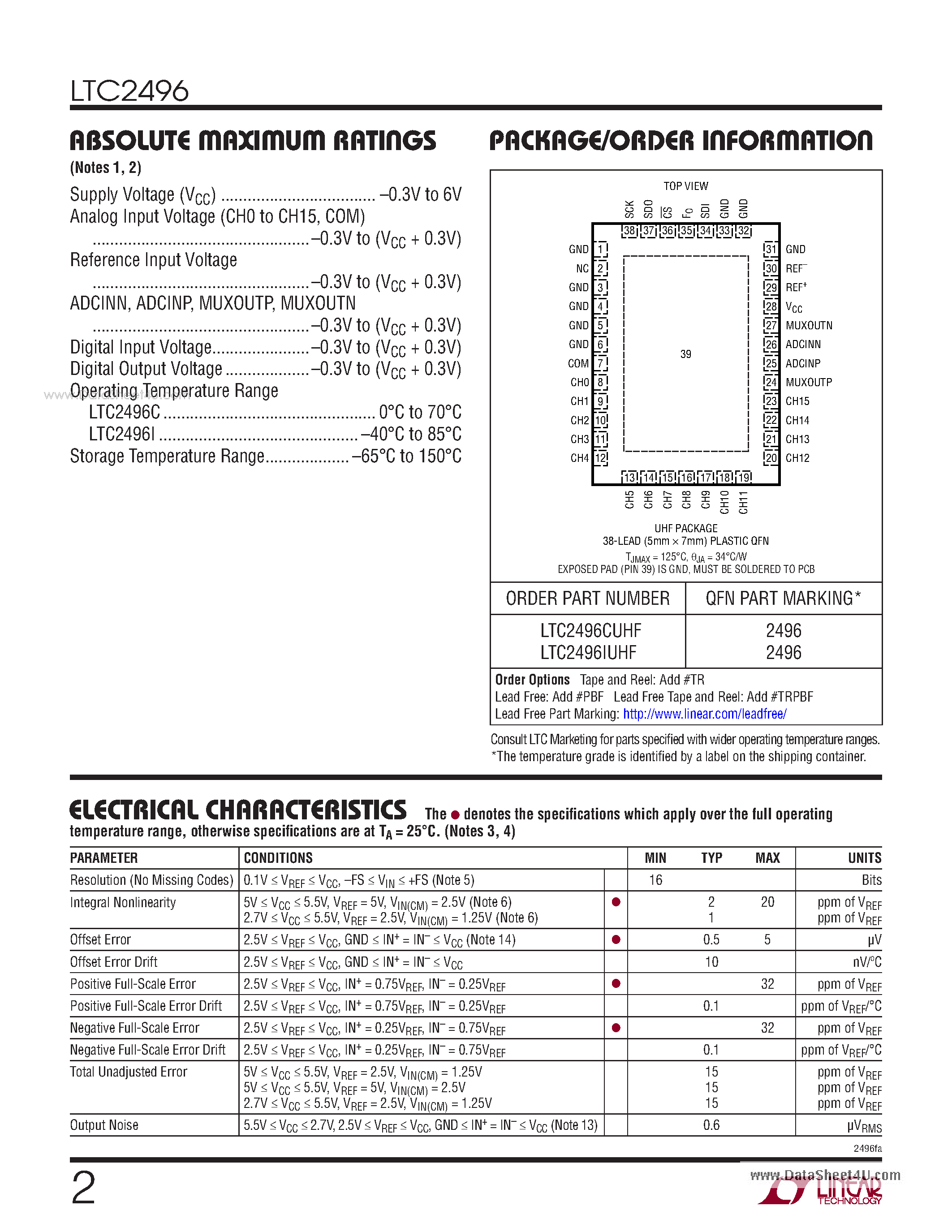 Datasheet LTC2496 - 16-Bit 8-/16-Channel ADC page 2