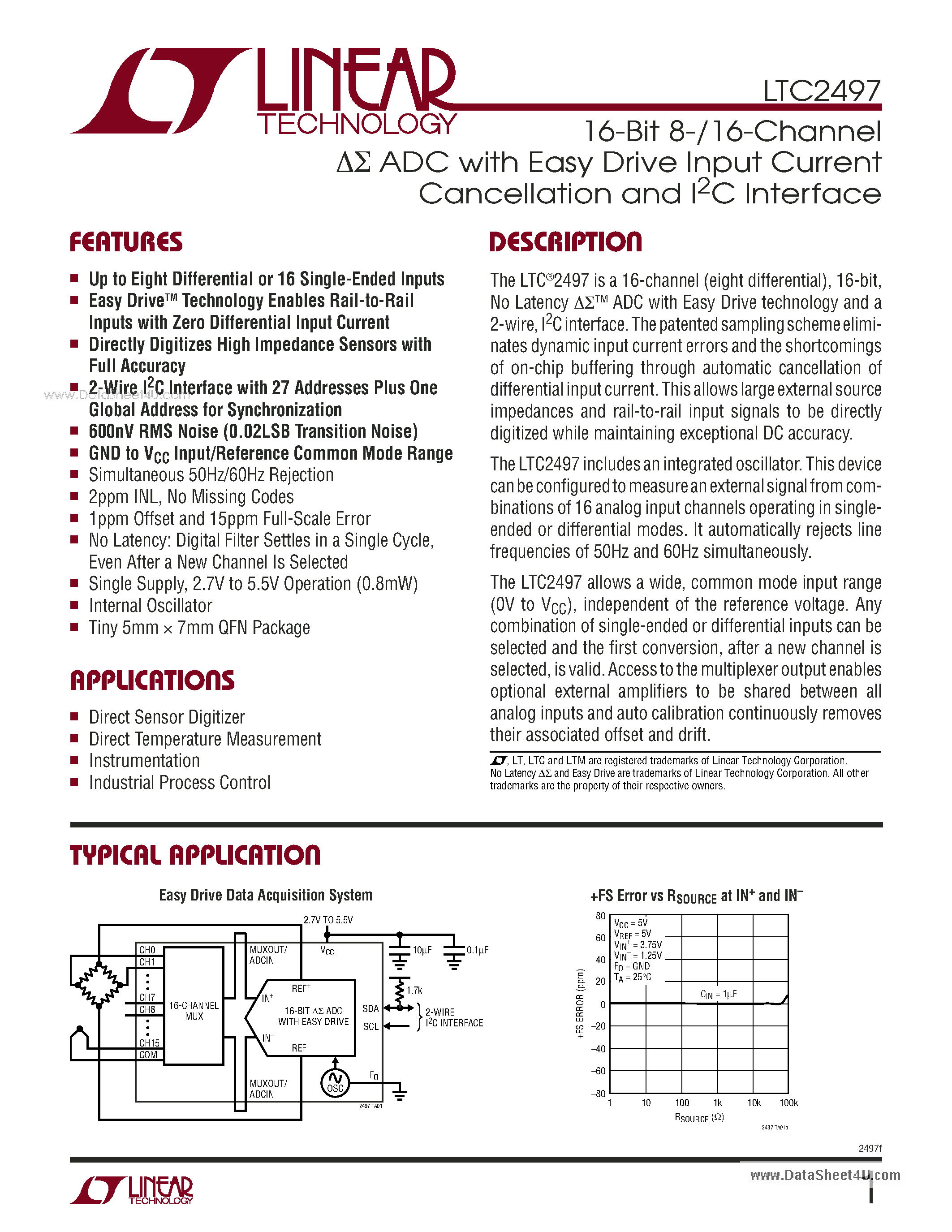 Datasheet LTC2497 - 16-Bit 8-/16-Channel ADC page 1