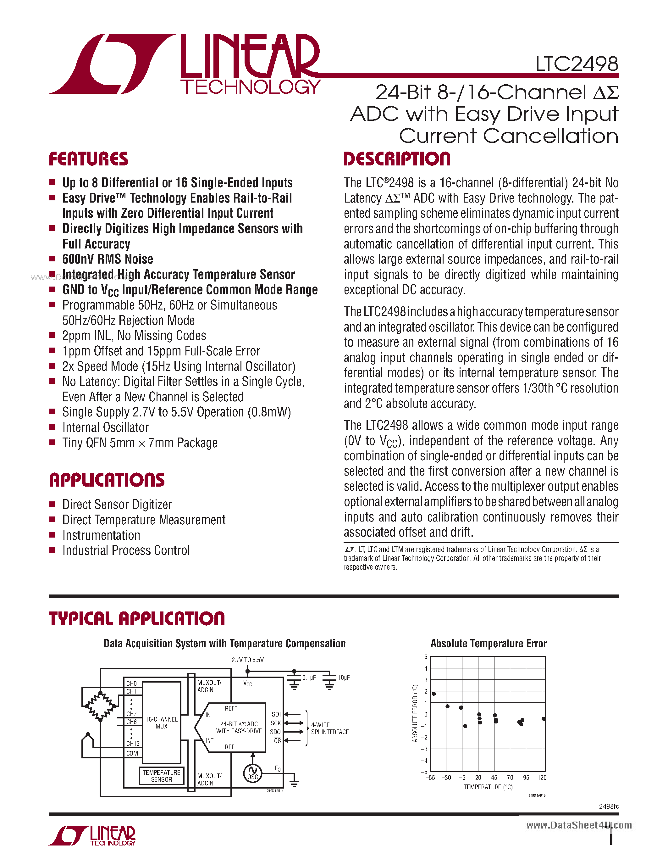Datasheet LTC2498 - 24-Bit 8-/16-Channel ADC page 1
