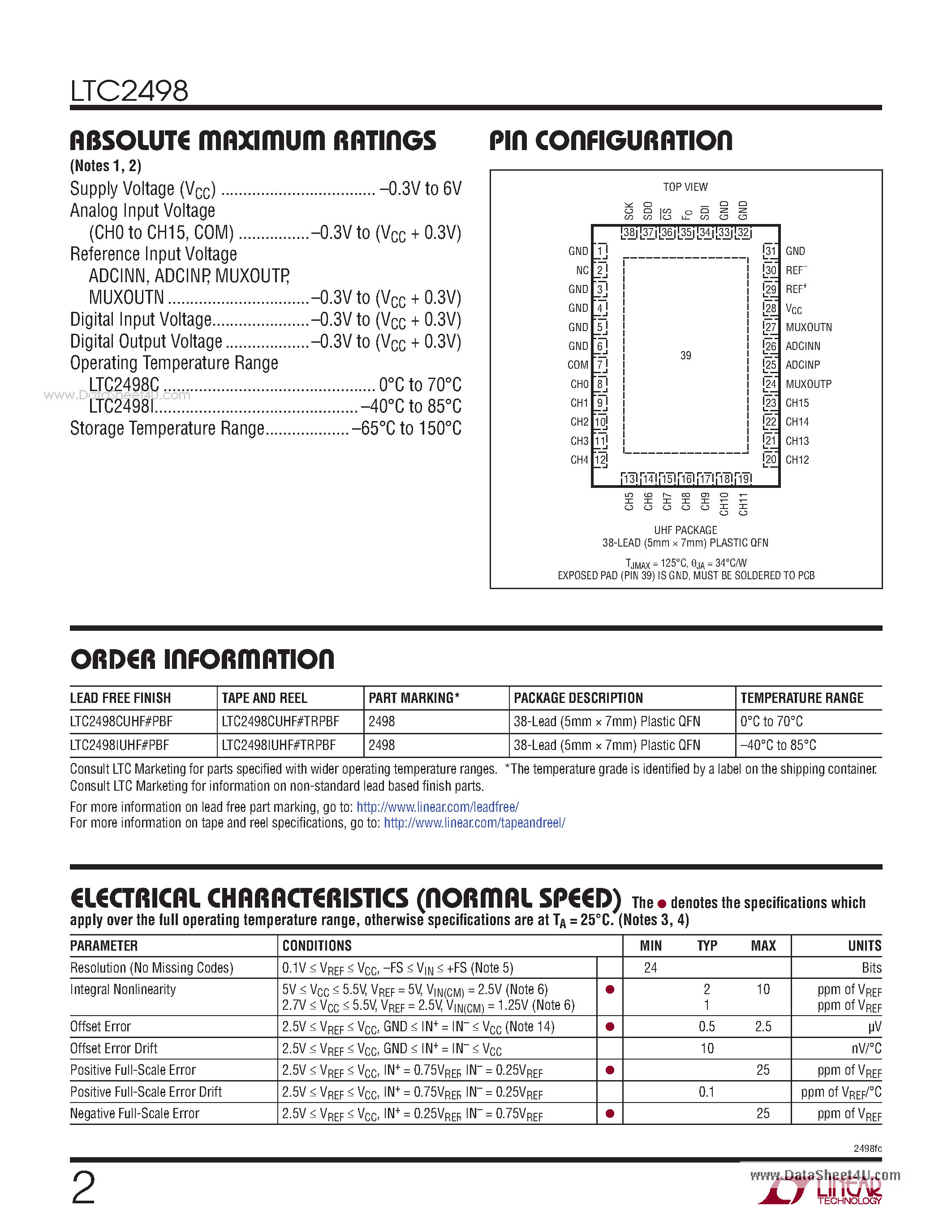 Datasheet LTC2498 - 24-Bit 8-/16-Channel ADC page 2