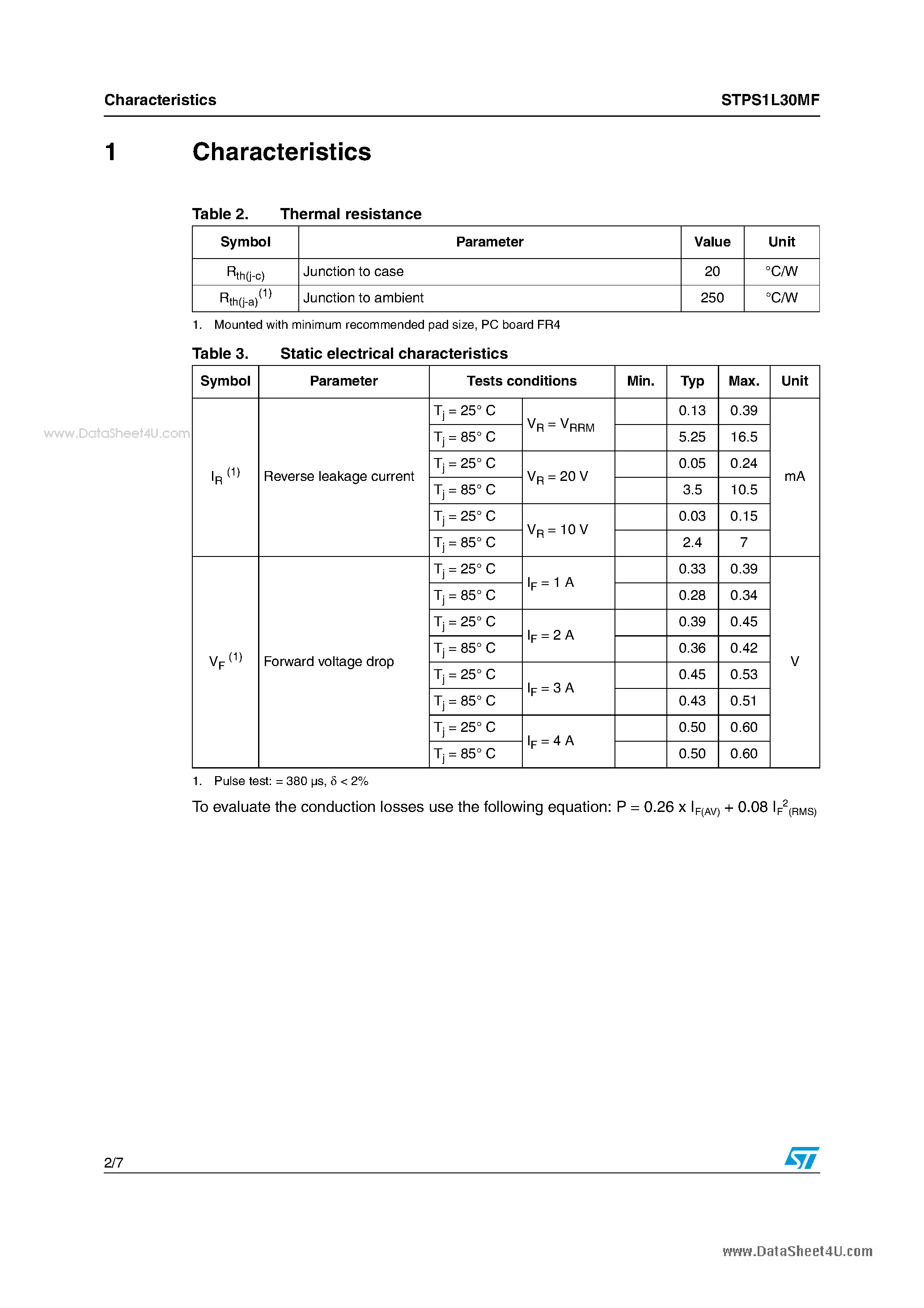 Datasheet STPS1L30MF - Low drop power Schottky rectifier page 2