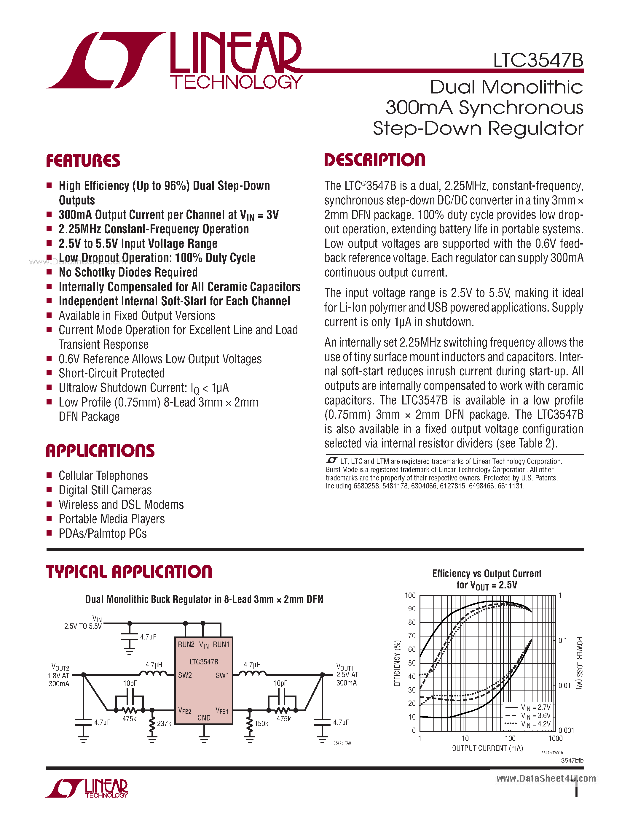 Datasheet LTC3547B - Dual Monolithic 300mA Synchronous Step-Down Regulator page 1