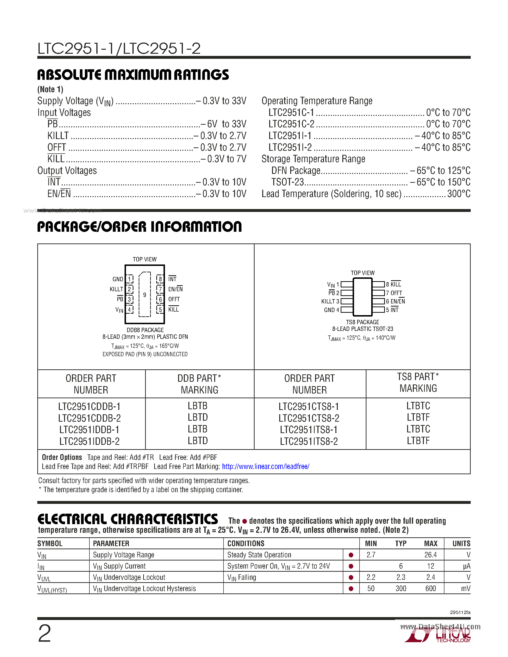 Datasheet LTC2951-1 - Push Button On/Off Controller page 2
