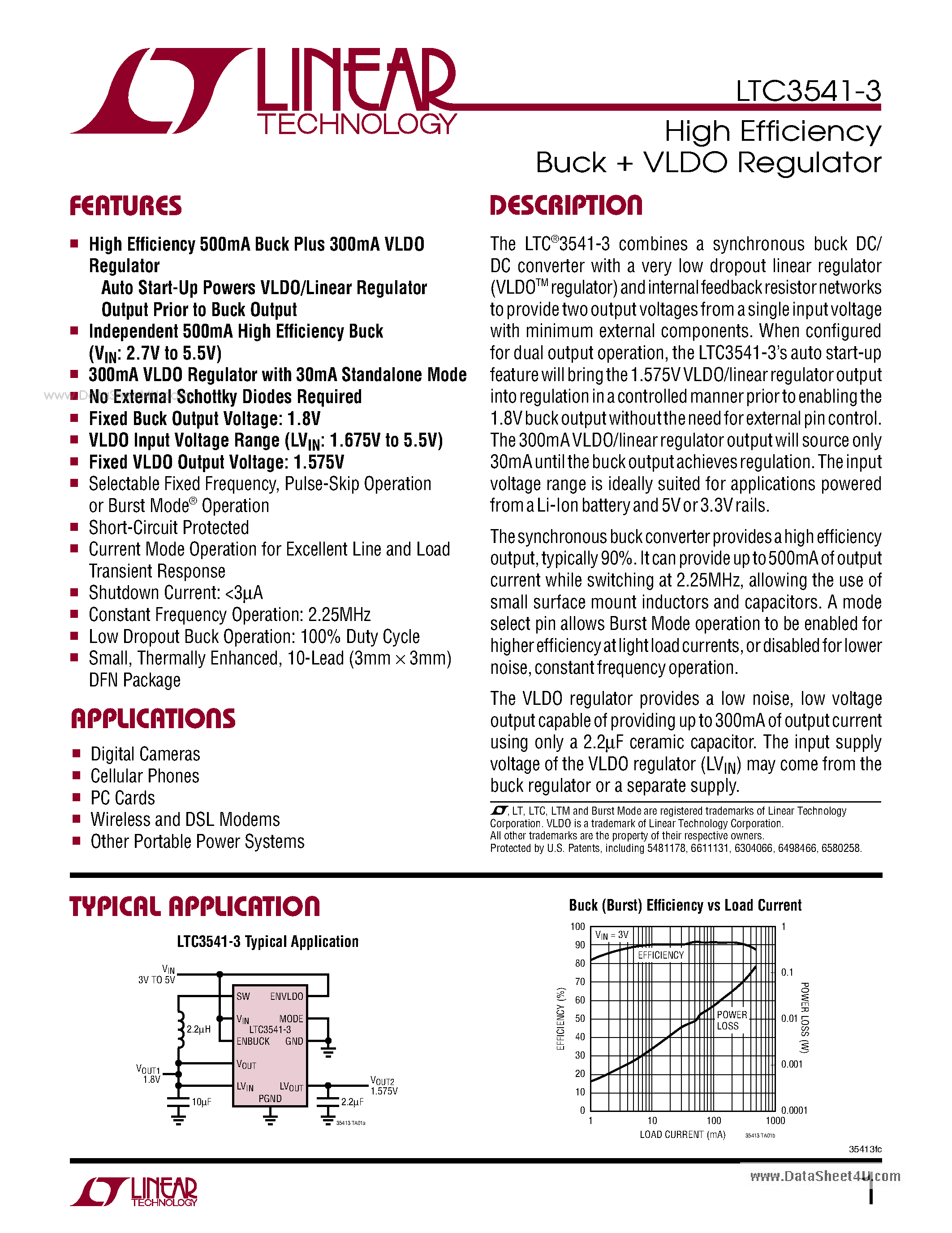 Datasheet LTC3541-3 - High Efficiency Buck + VLDO Regulator page 1