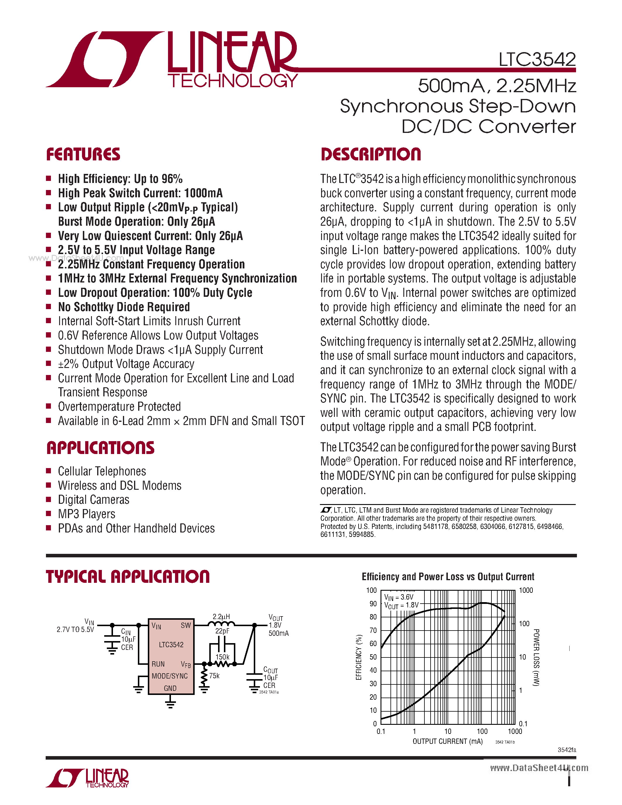 Даташит LTC3542 - 2.25MHz Synchronous Step-Down DC/DC Converter страница 1