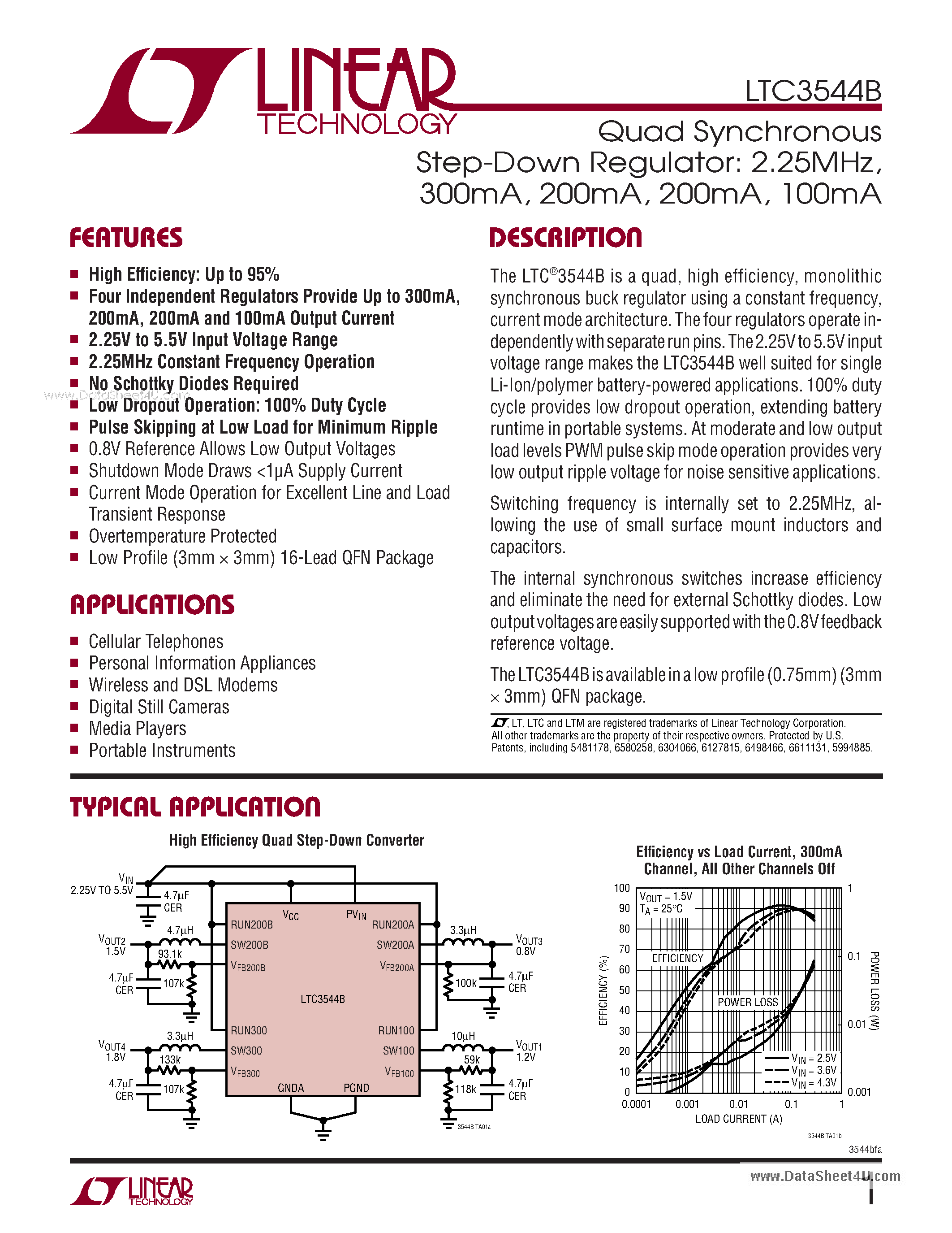 Datasheet LTC3544B - Quad Synchronous Step-Down Regulator page 1