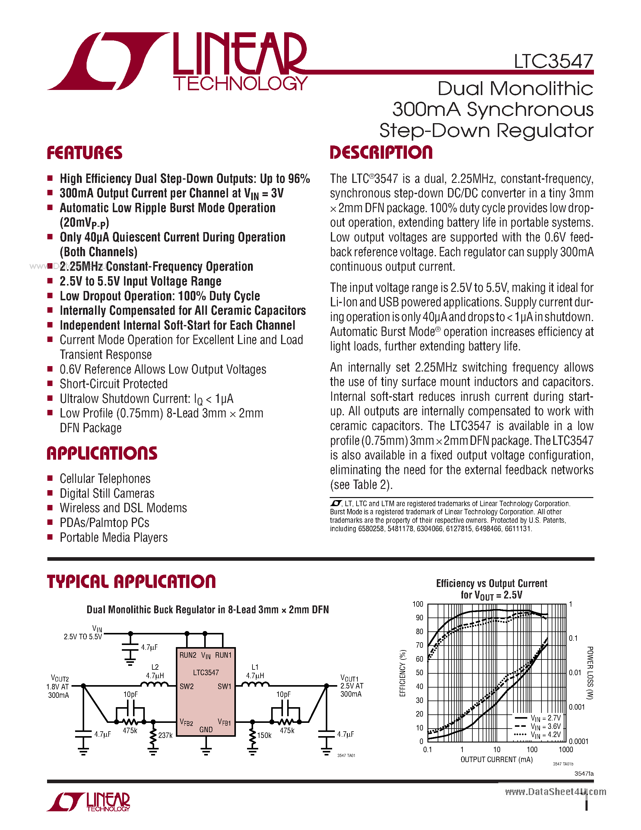 Datasheet LTC3547 - Dual Monolithic 300mA Synchronous Step-Down Regulator page 1