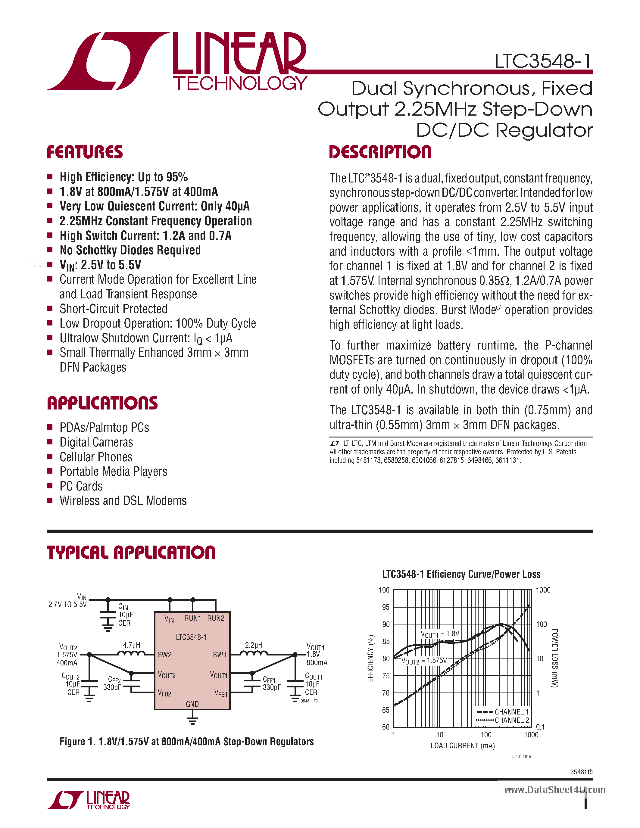 Даташит LTC3548-1 - Fixed Output 2.25MHz Step-Down DC/DC Regulator страница 1