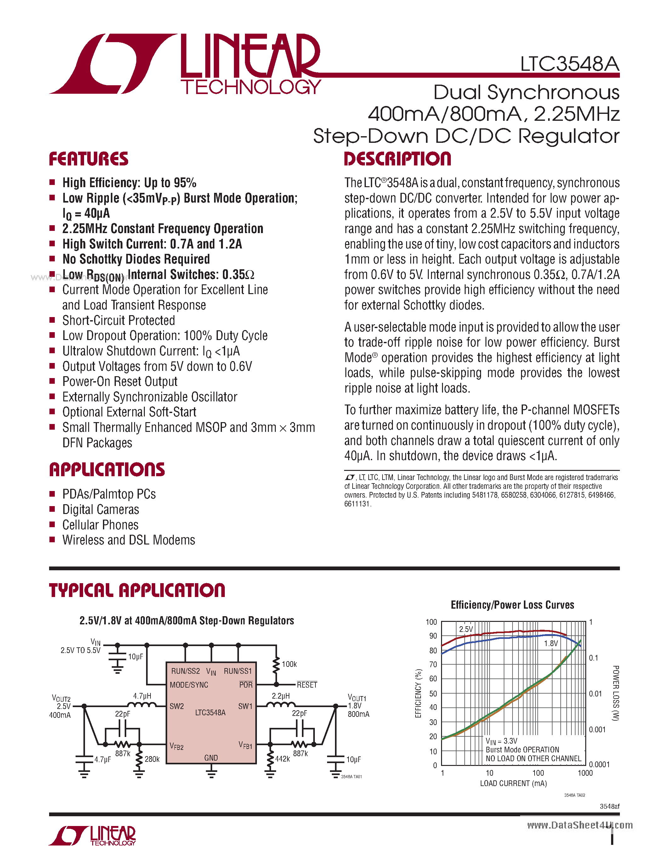 Даташит LTC3548A - 2.25MHz Step-Down DC/DC Regulator страница 1