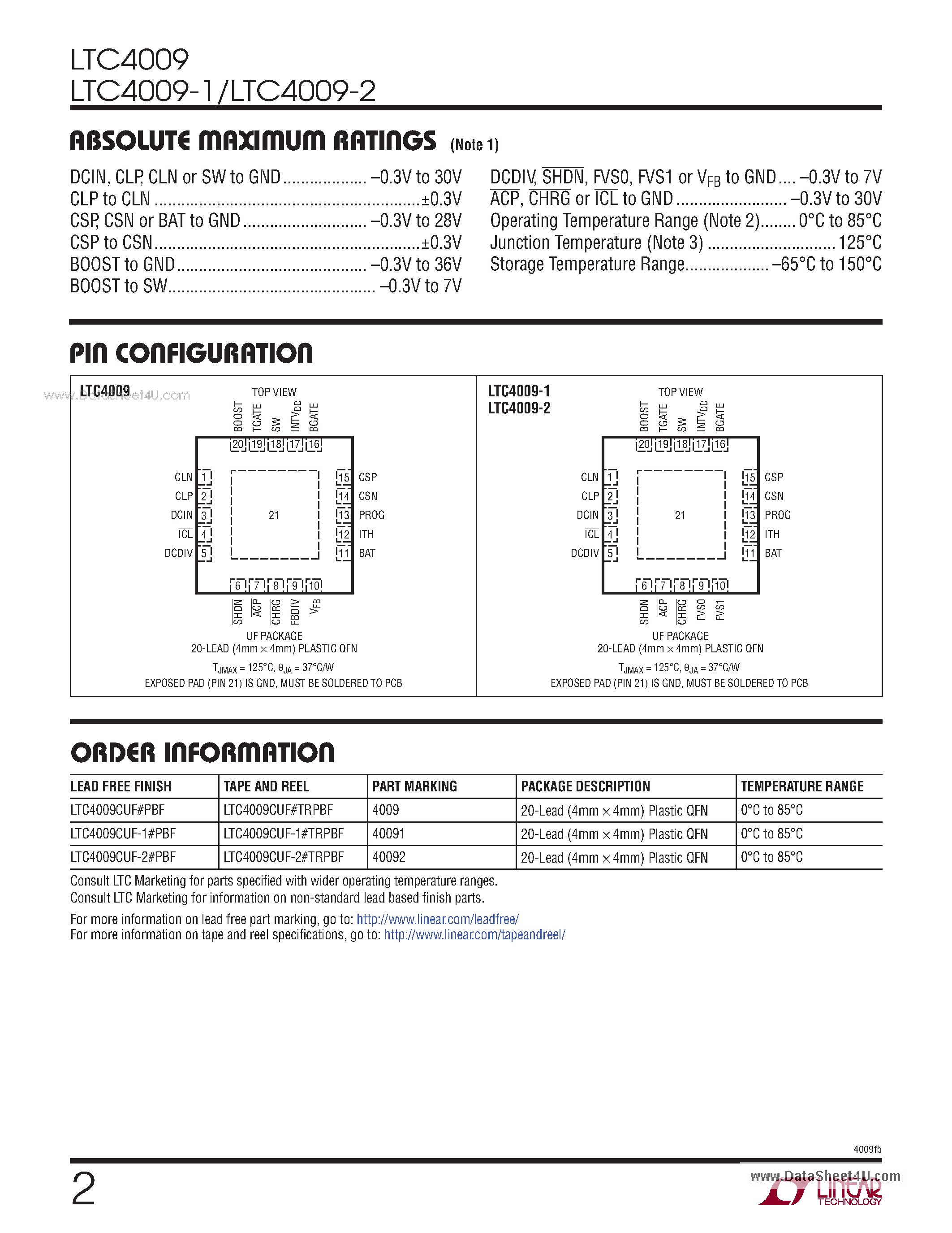 Datasheet LTC4009 - Multi-Chemistry Battery Charger page 2