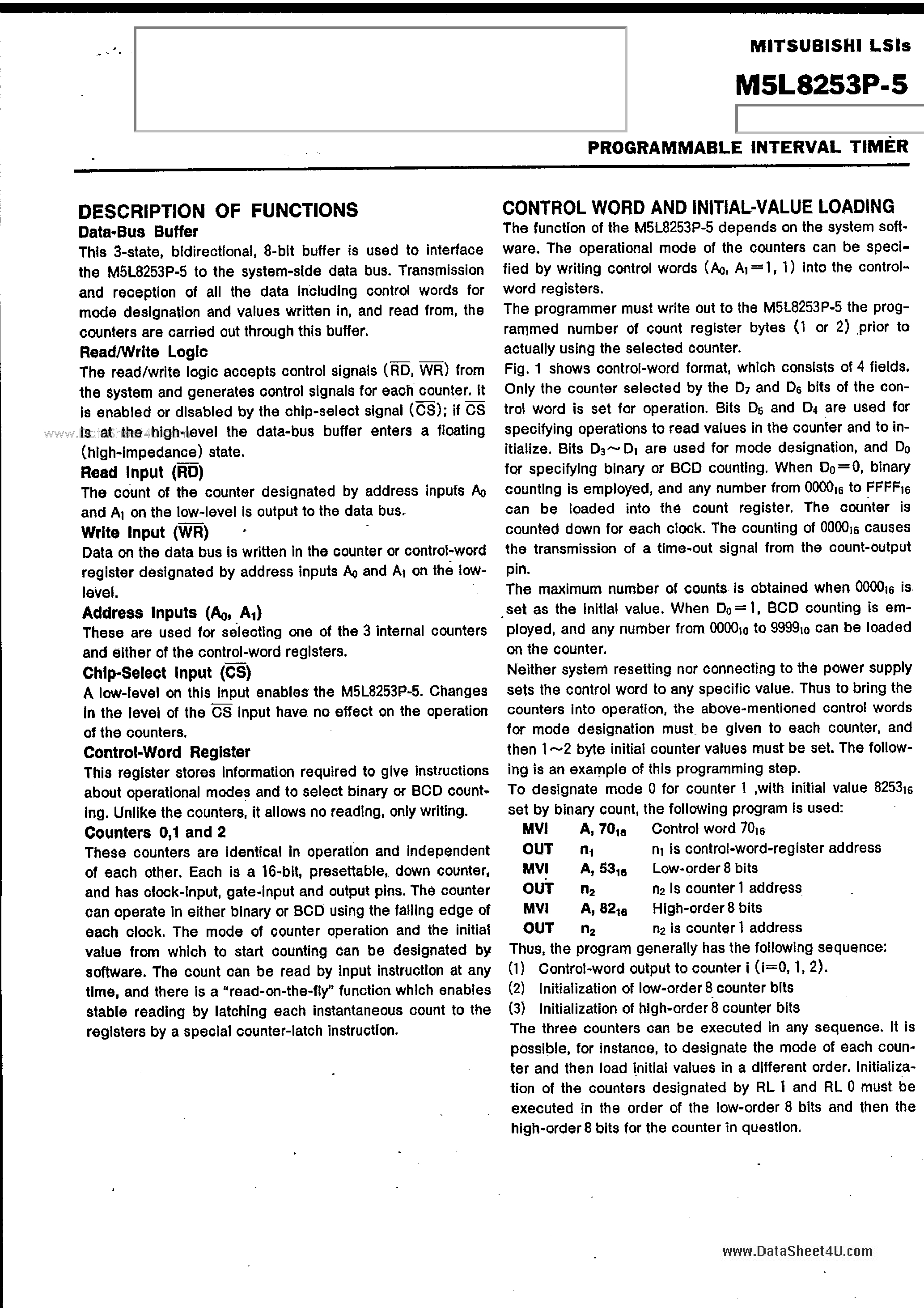 Даташит на микросхему M5L8253P-5 страница 2 Даташит M5L8253P-5 - Programmable Interval Timer страница 2
