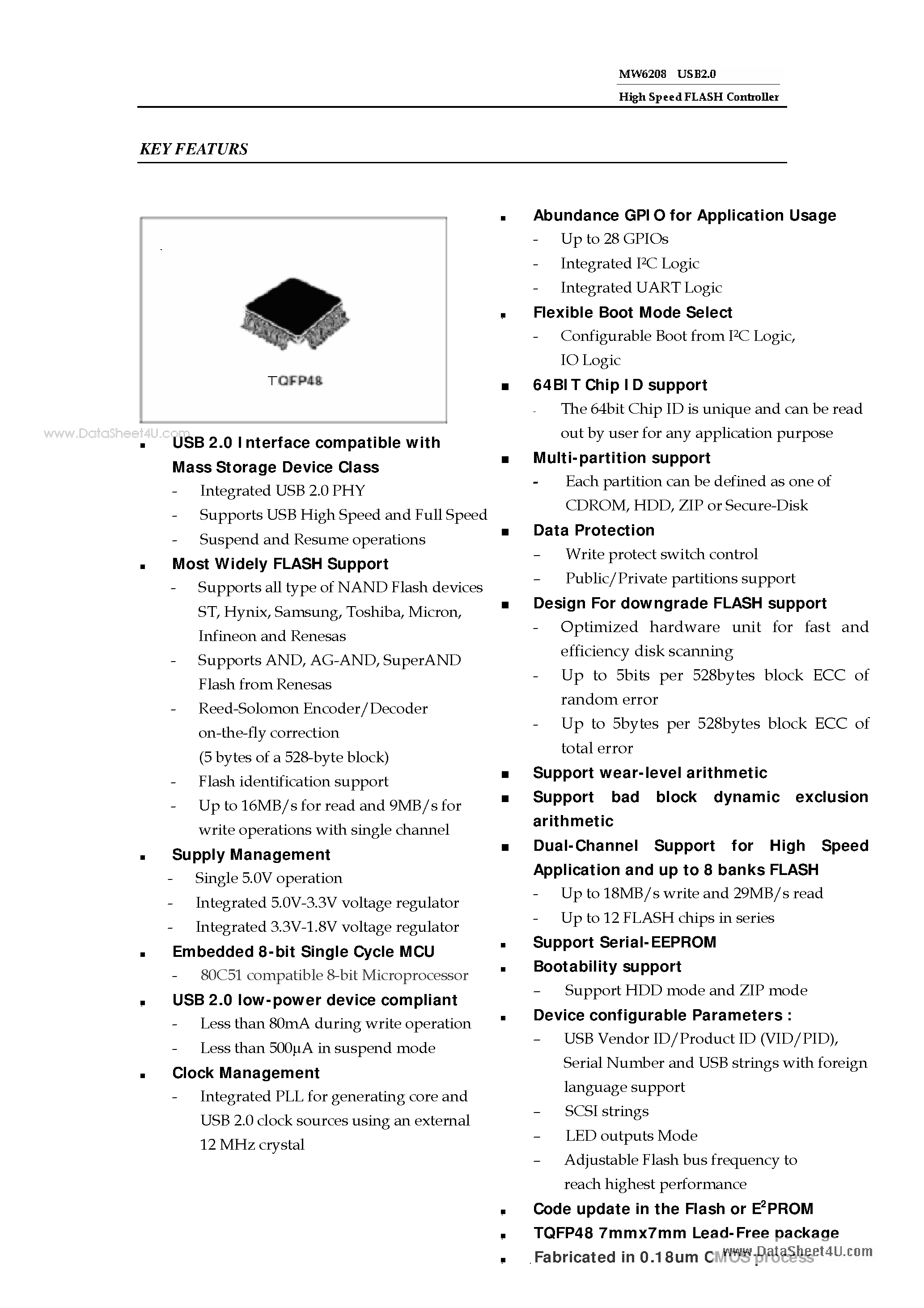 Datasheet MW6208 - USB 2.0 FLASH DISK CONTROLLER page 2