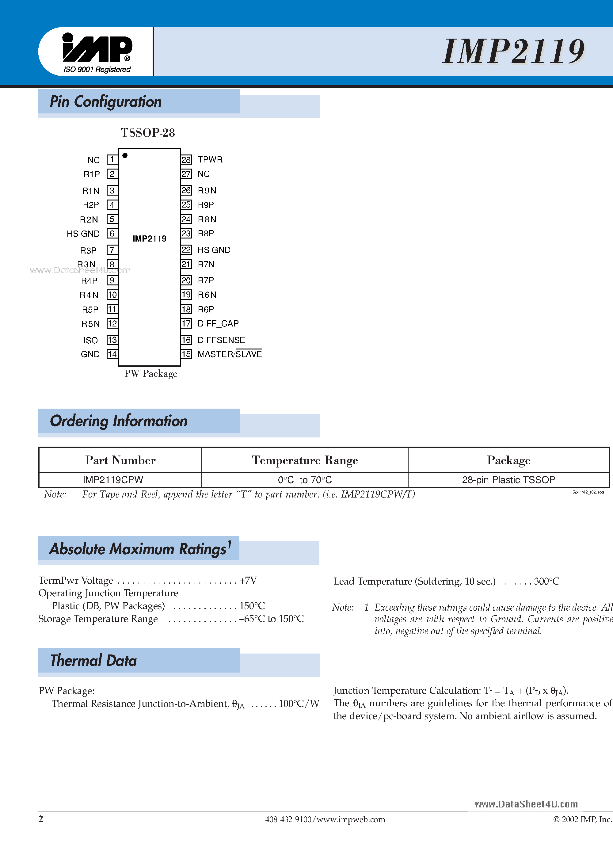 Datasheet IMP2119 - 9-Line ULTRA3 LVD/SE SCSI Terminator page 2
