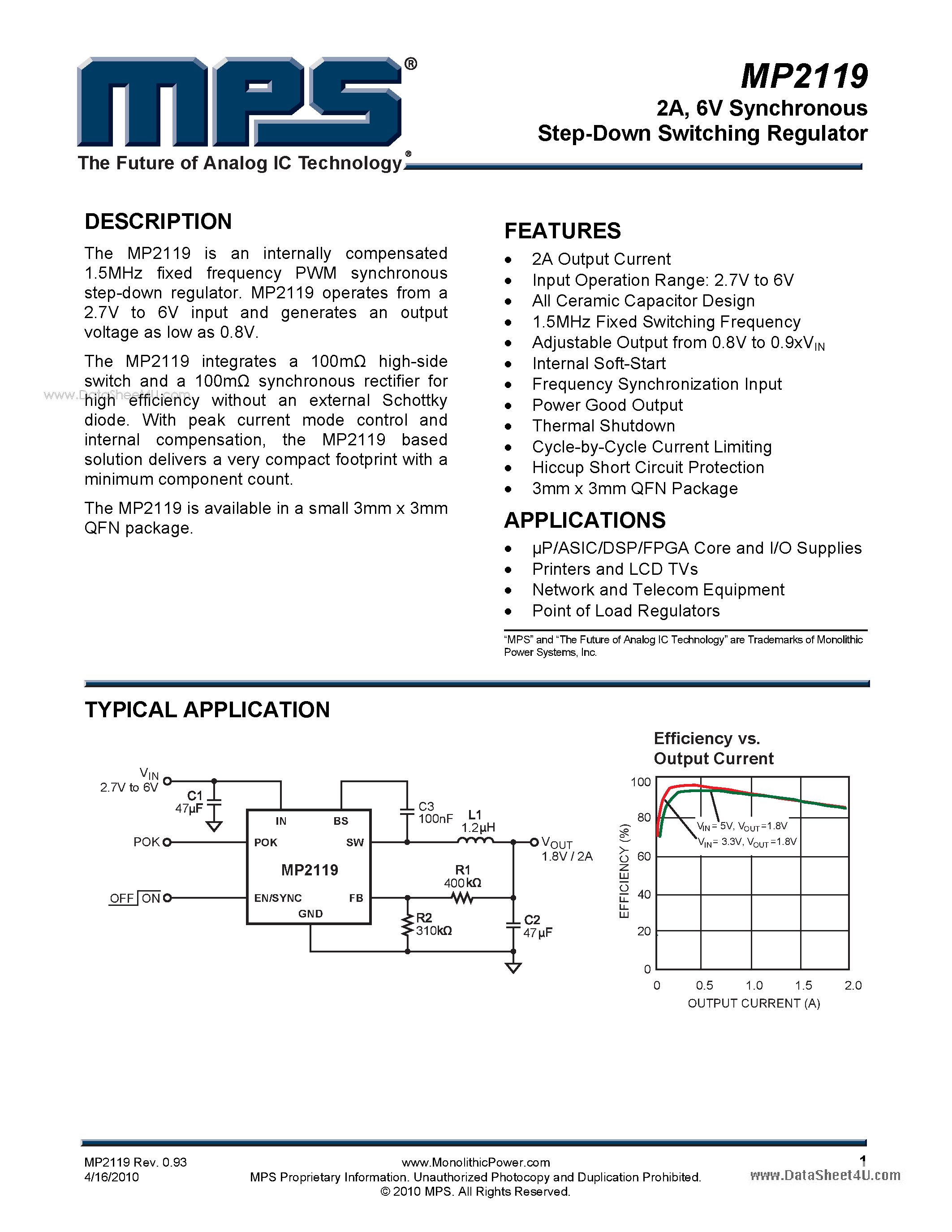 Datasheet MP2119 - 6V Synchronous Step-Down Switching Regulator page 1
