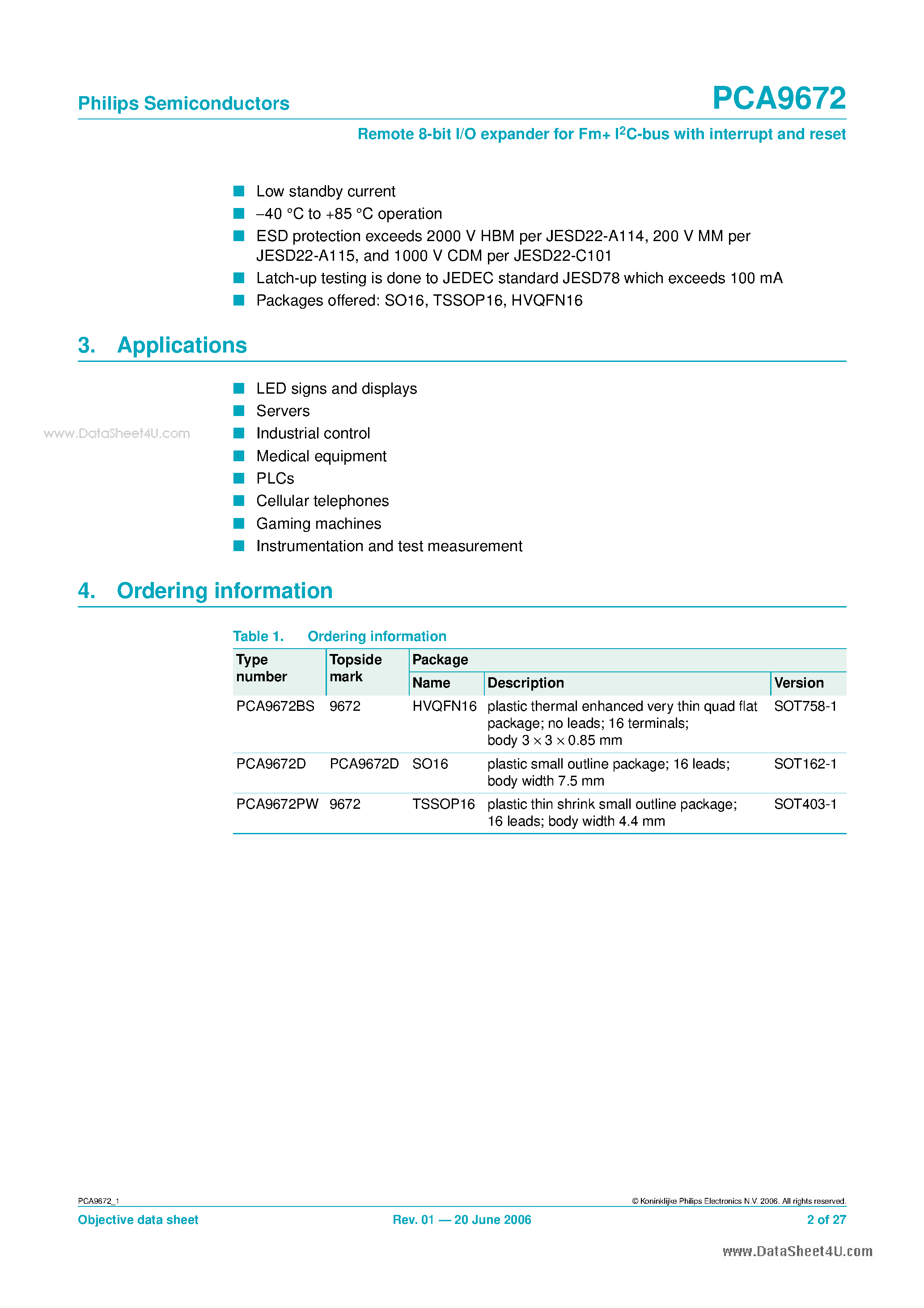 Datasheet PCA9672 - Remote 8-bit I/O expander page 2